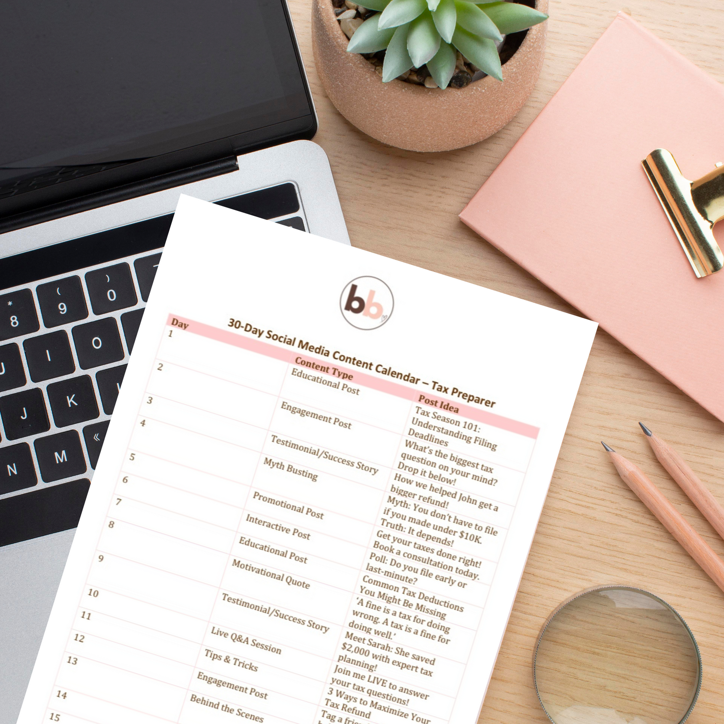 Tax Preparer 30-Day Social Media Content Calendar