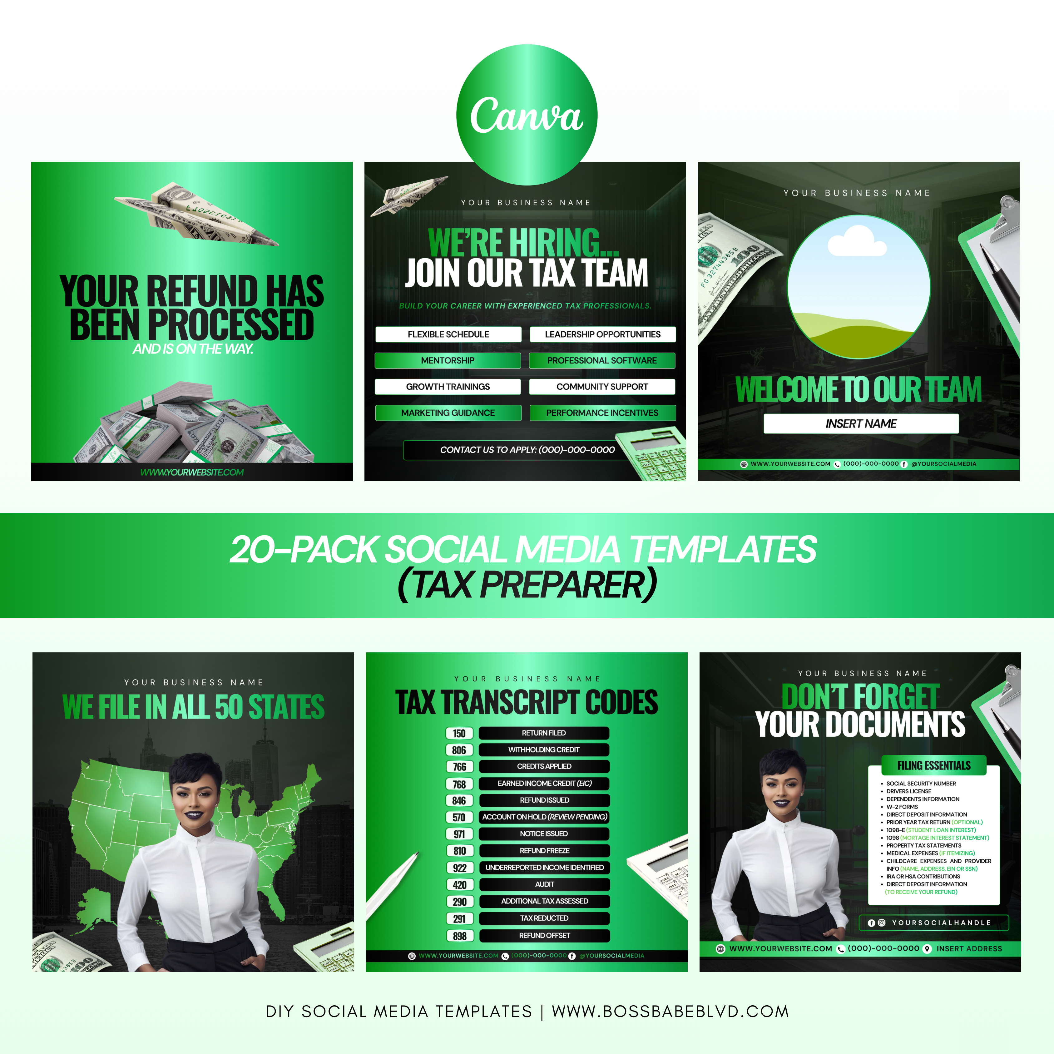 20-Pack Social Media Templates (Tax Preparer)