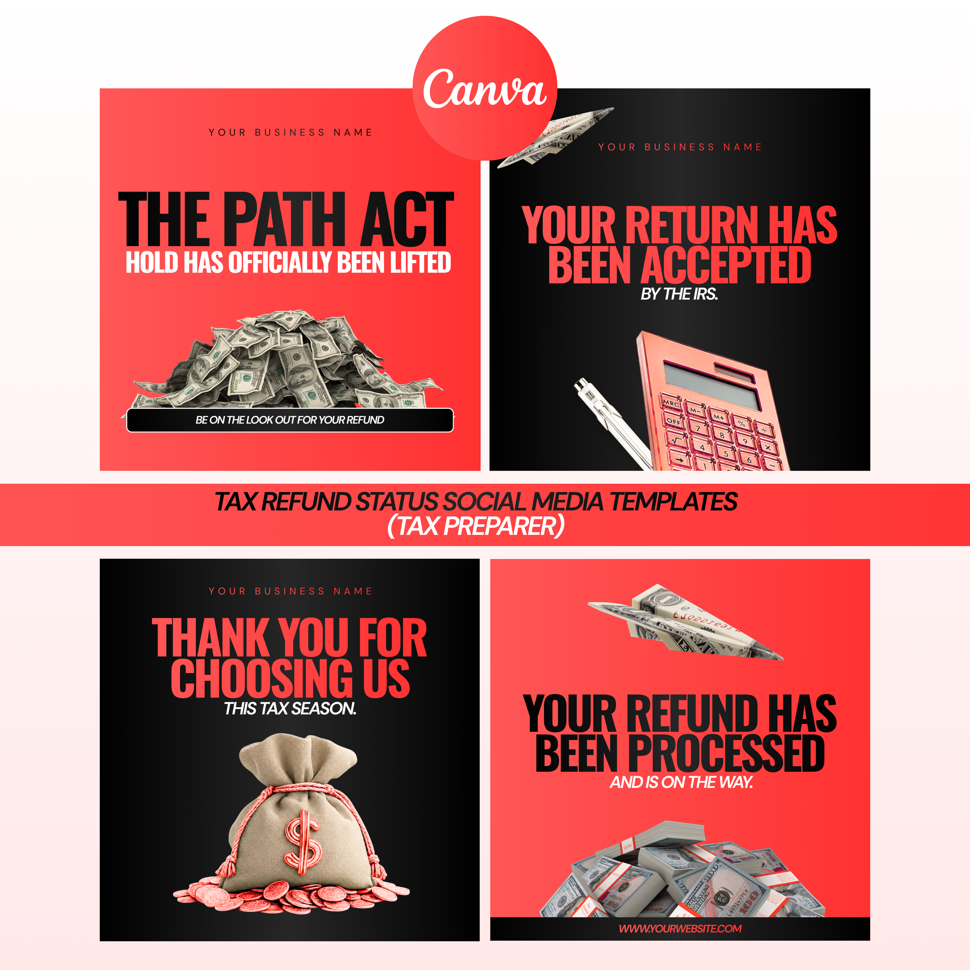 Tax Refund Status Social Media Templates (4-Pack)