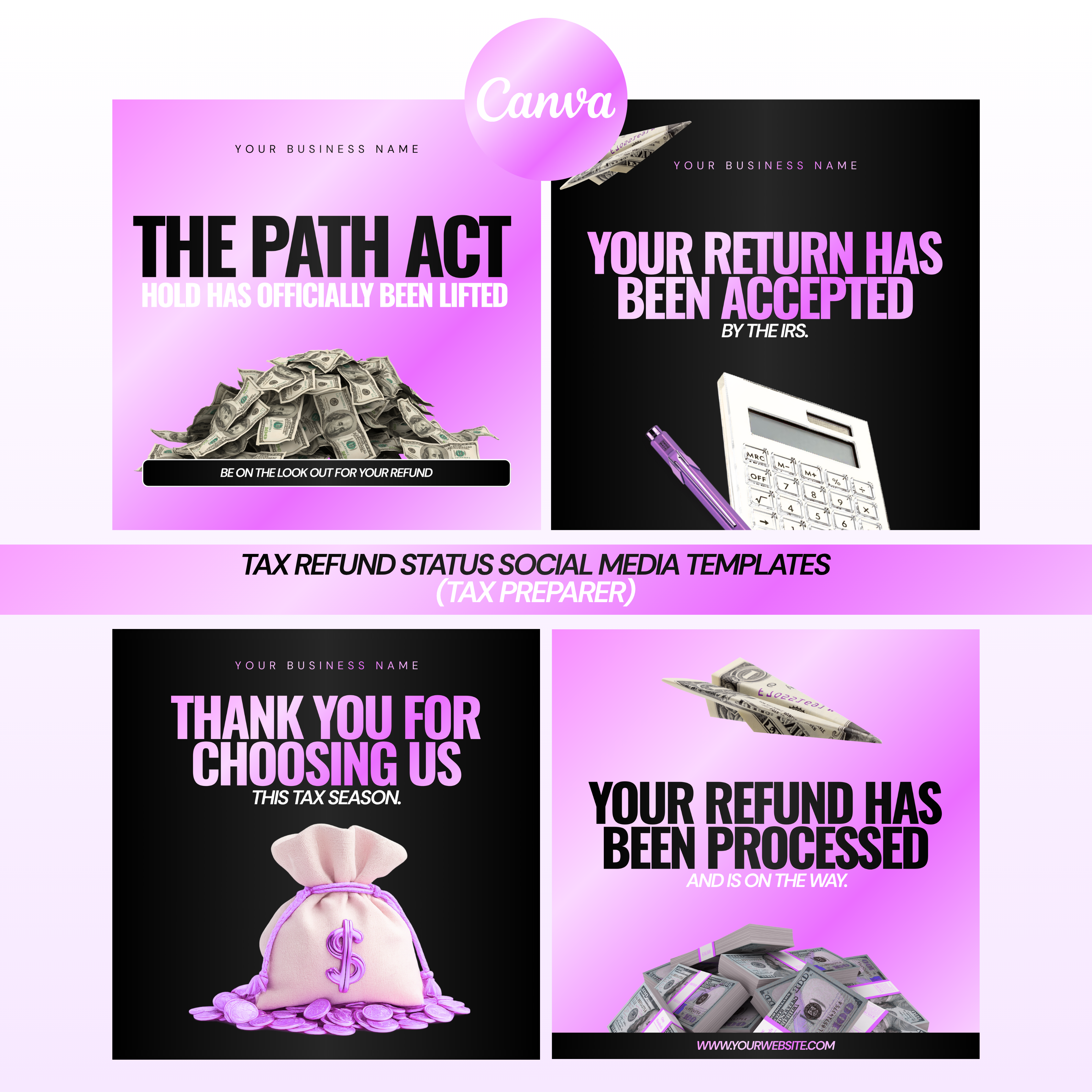 Tax Refund Status Social Media Templates (4-Pack)