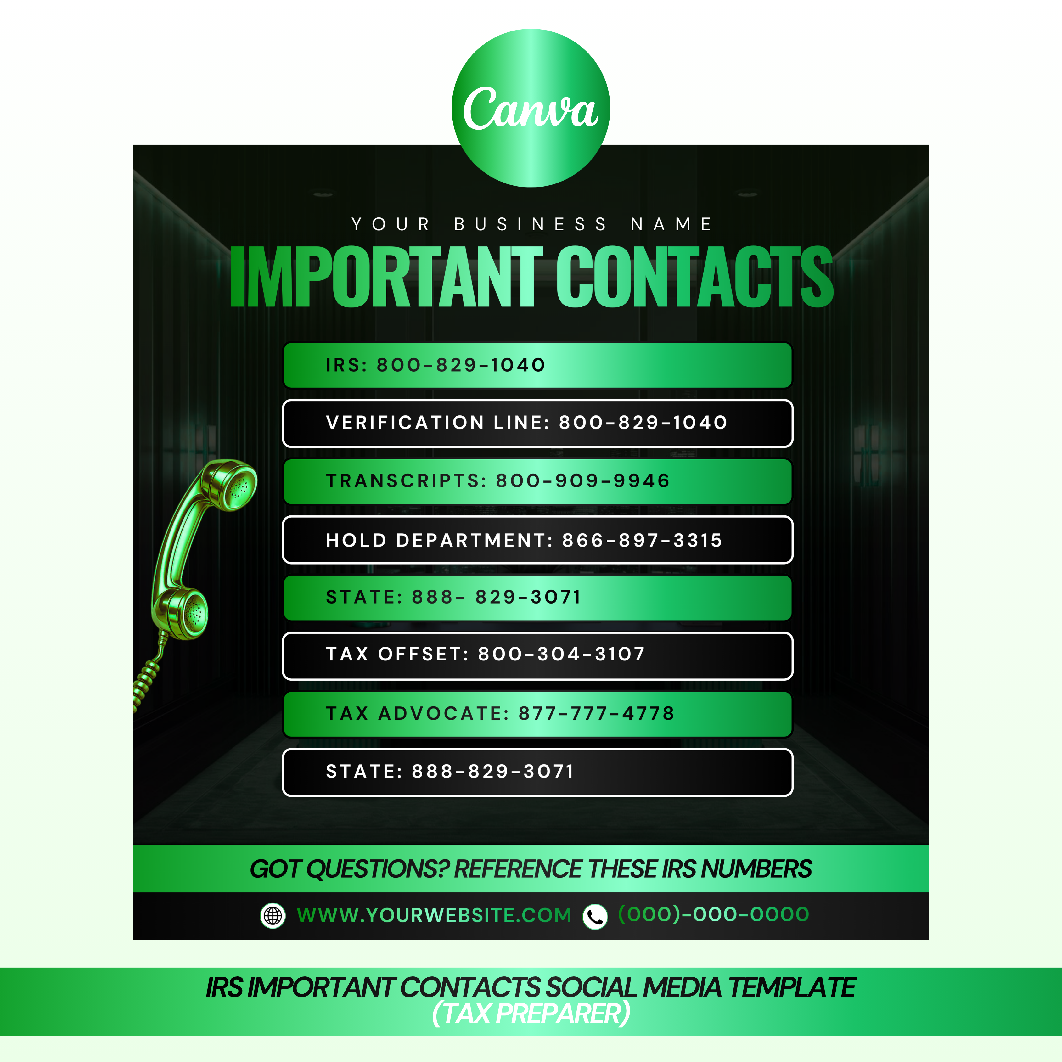 IRS Important Contacts Social Media Template (Tax preparer)
