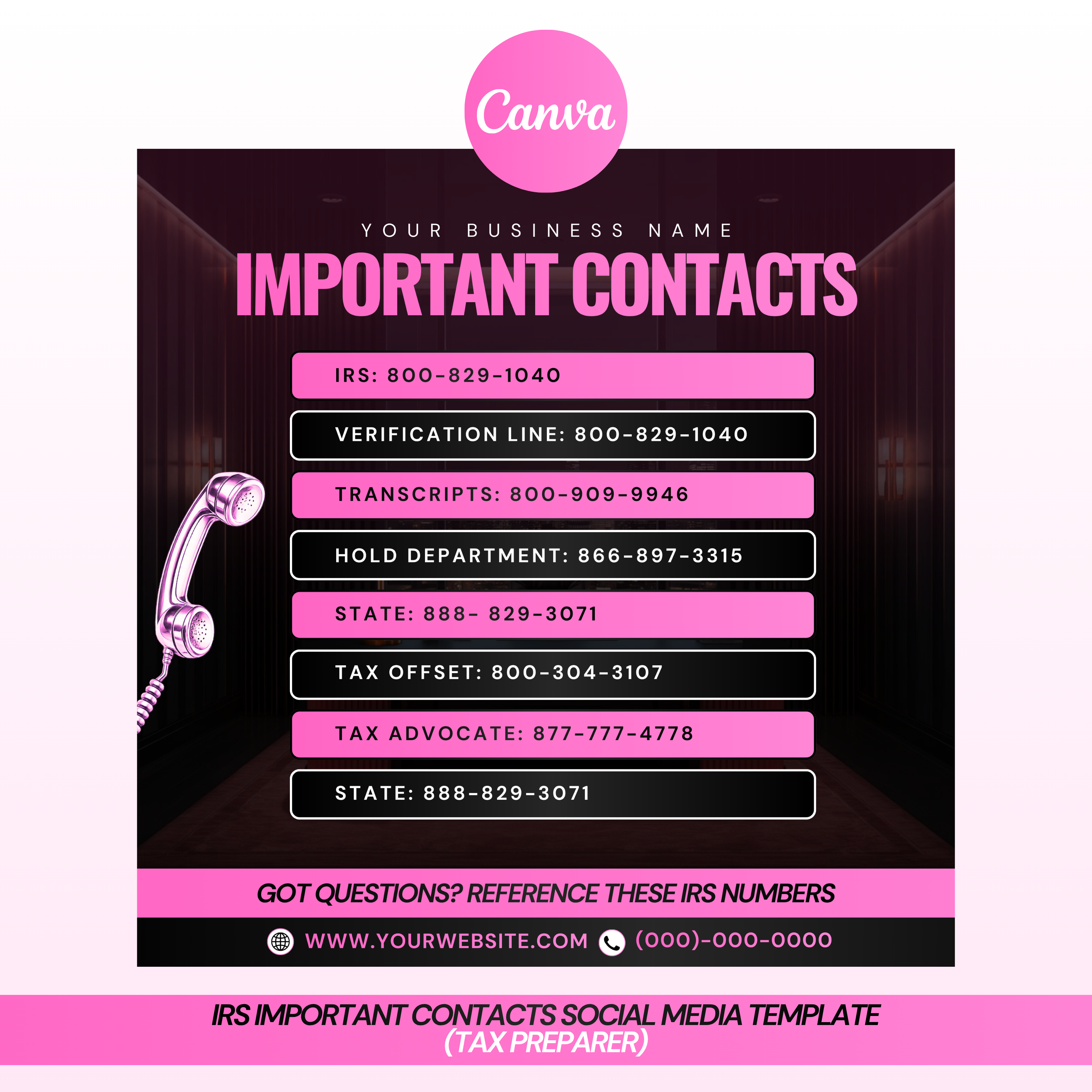 IRS Important Contacts Social Media Template (Tax preparer)