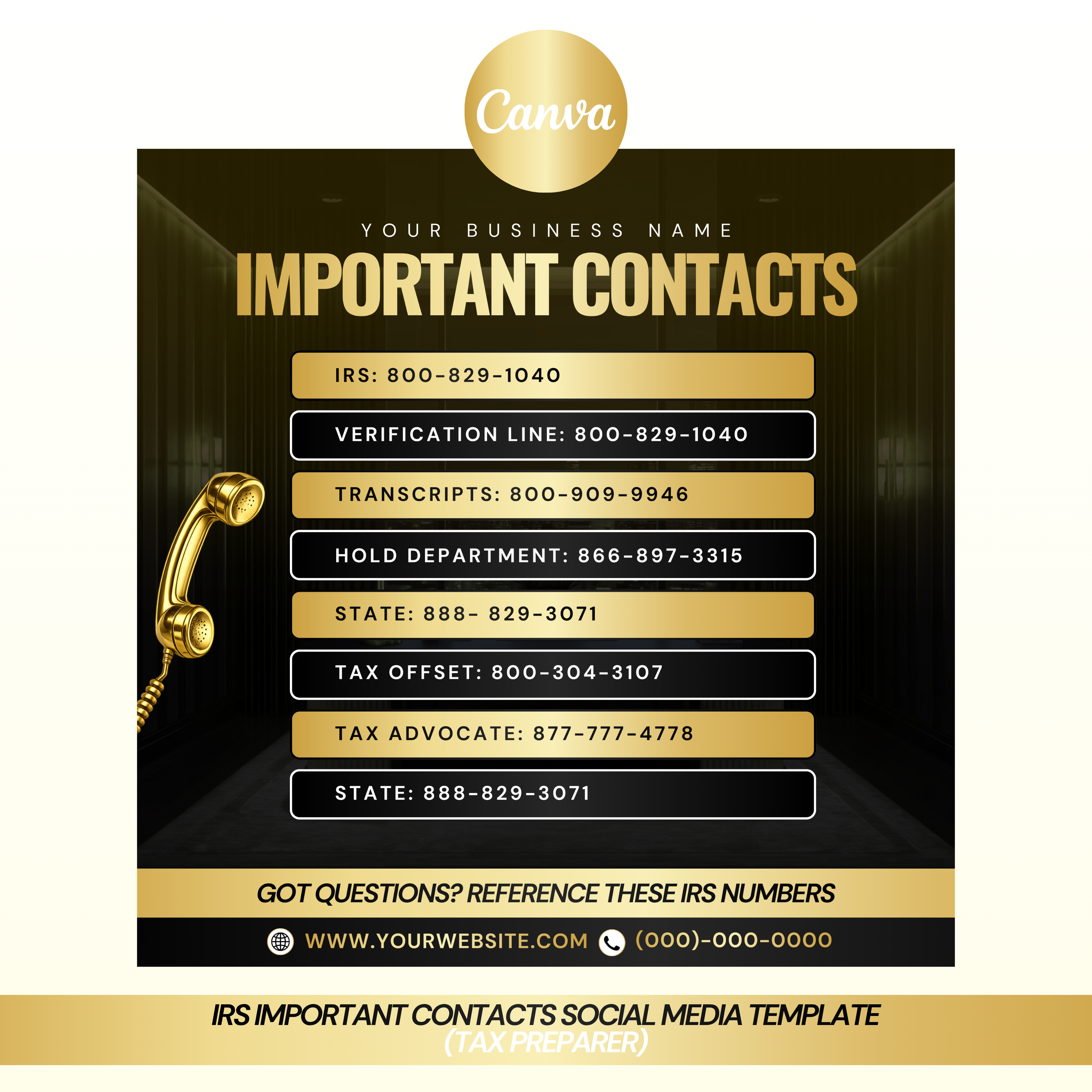 IRS Important Contacts Social Media Template (Tax preparer)