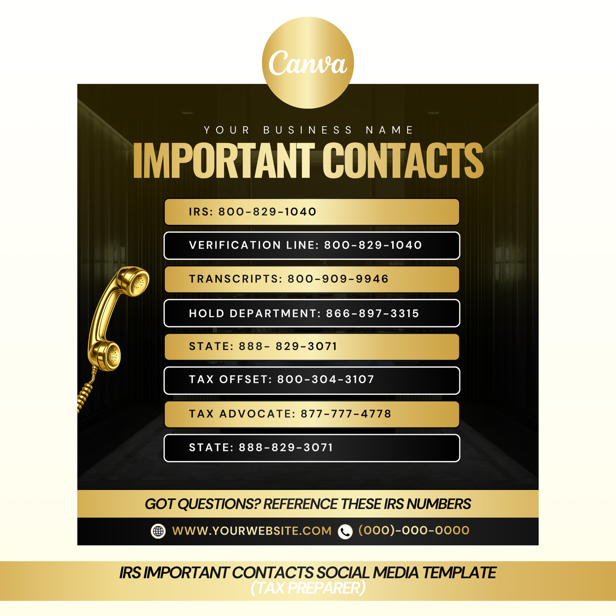 IRS Important Contacts Social Media Template (Tax preparer)