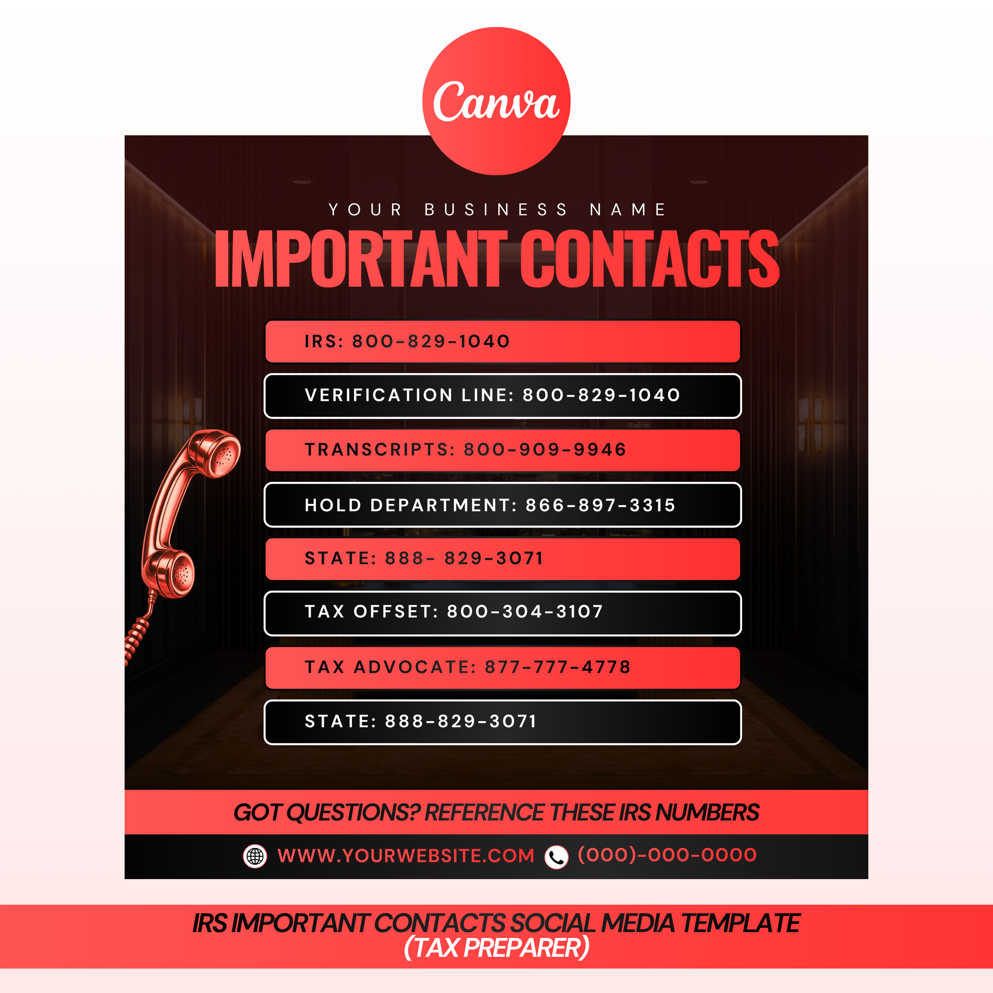 IRS Important Contacts Social Media Template (Tax preparer)