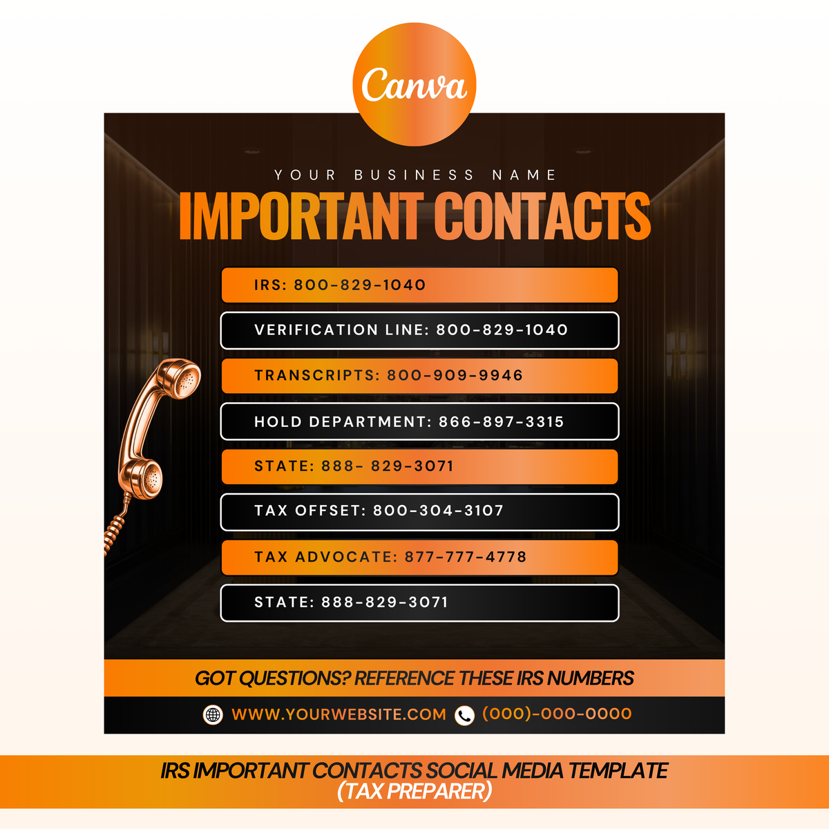IRS Important Contacts Social Media Template (Tax preparer)