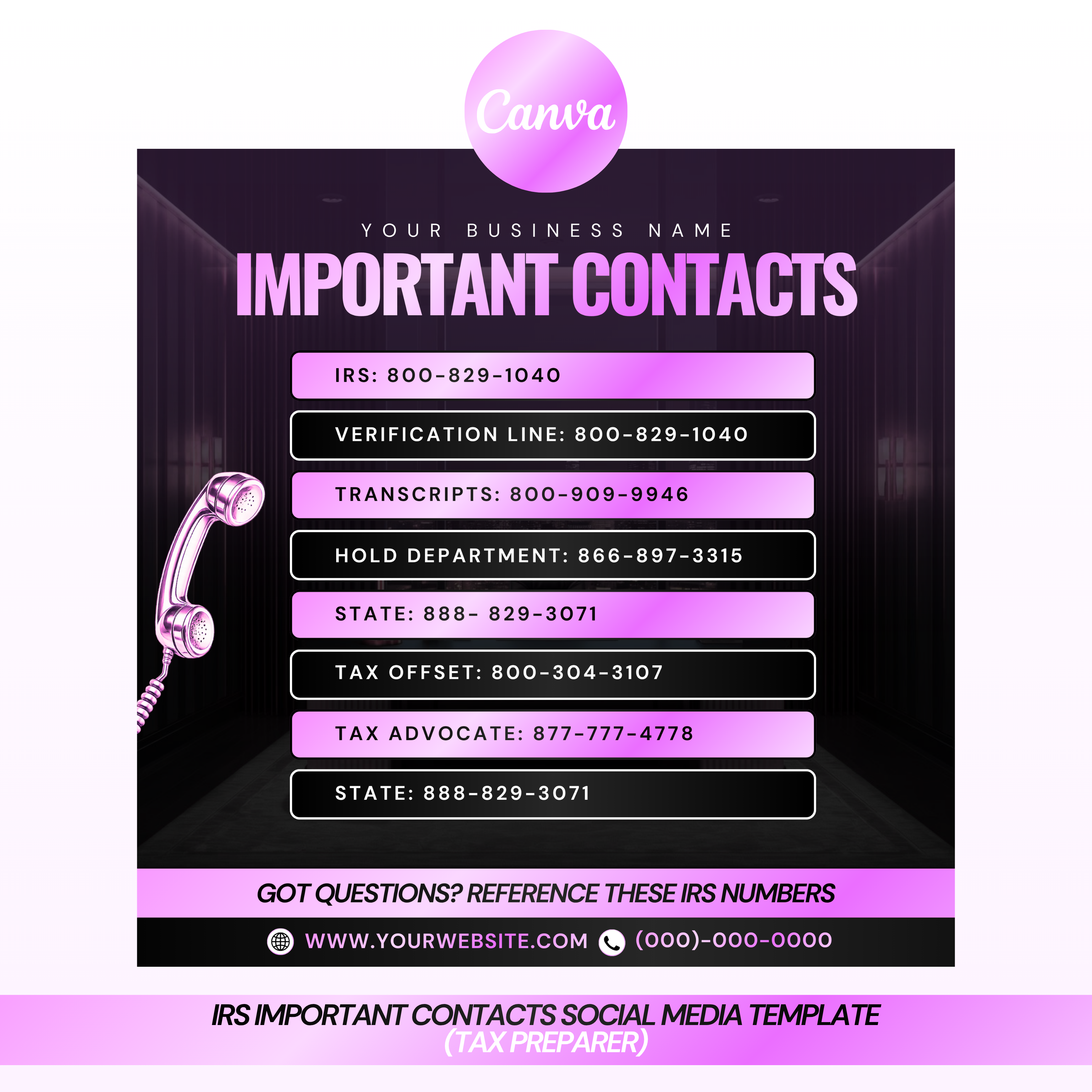 IRS Important Contacts Social Media Template (Tax preparer)