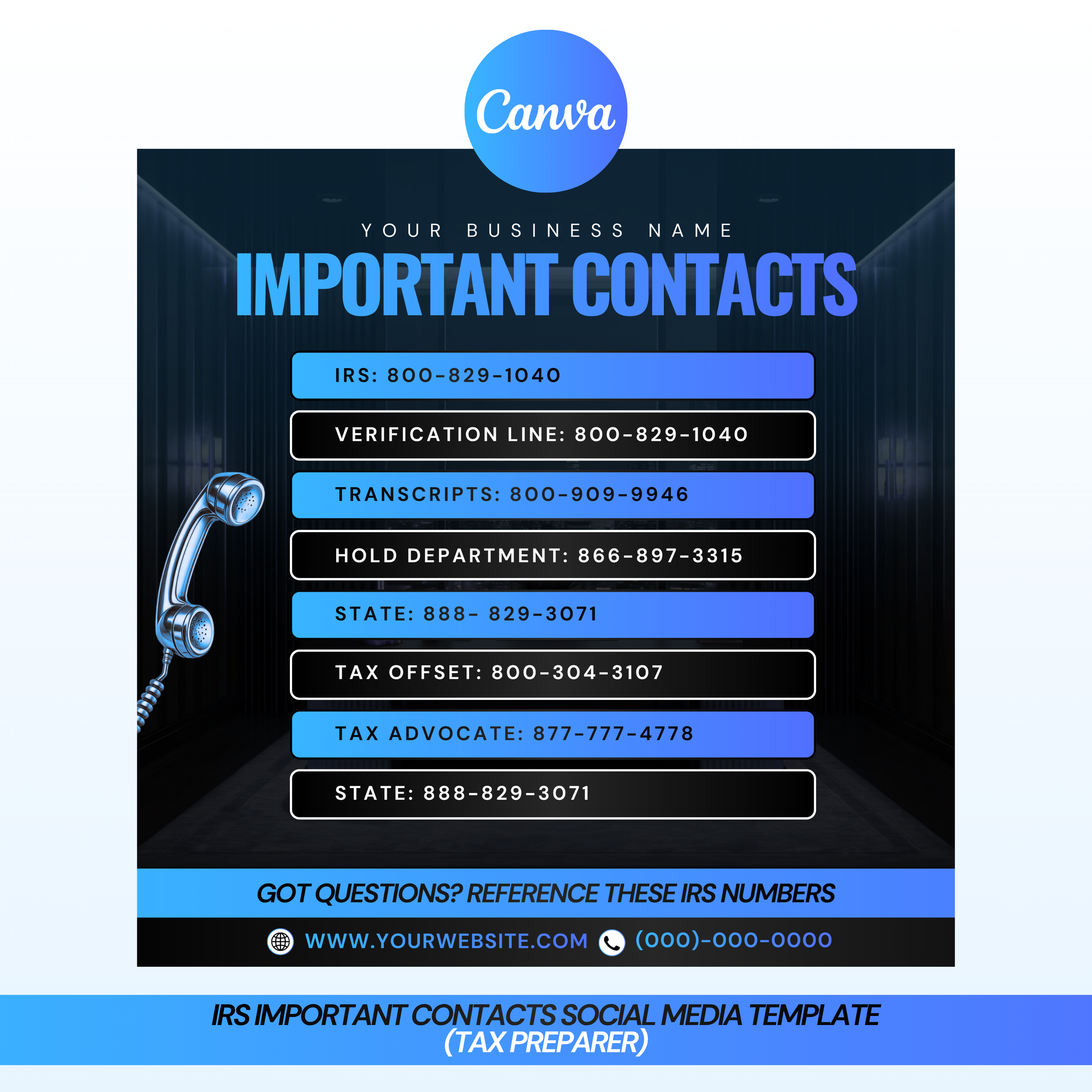 IRS Important Contacts Social Media Template (Tax preparer)
