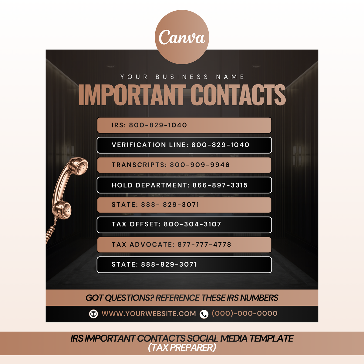IRS Important Contacts Social Media Template (Tax preparer)