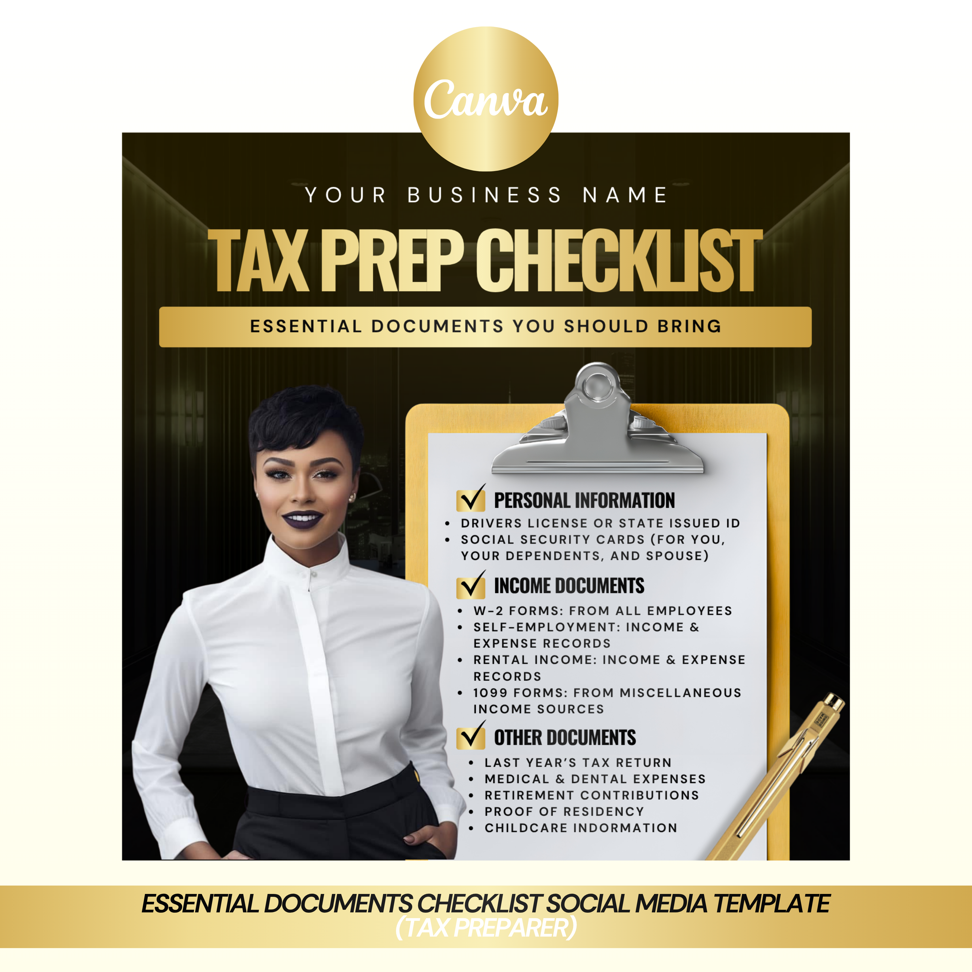 Tax Prep Essential Documents Checklist Social Media Template