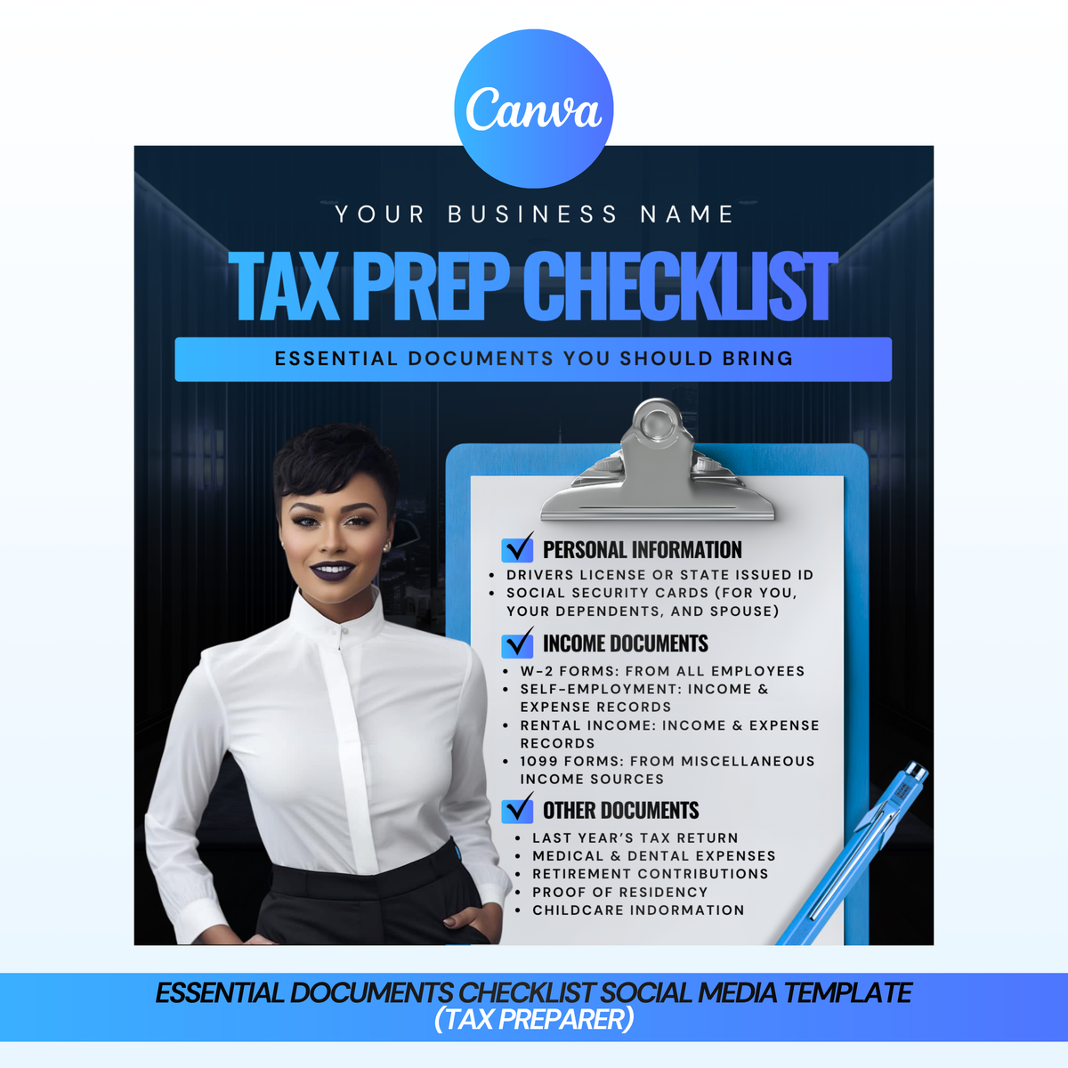 Tax Prep Essential Documents Checklist Social Media Template