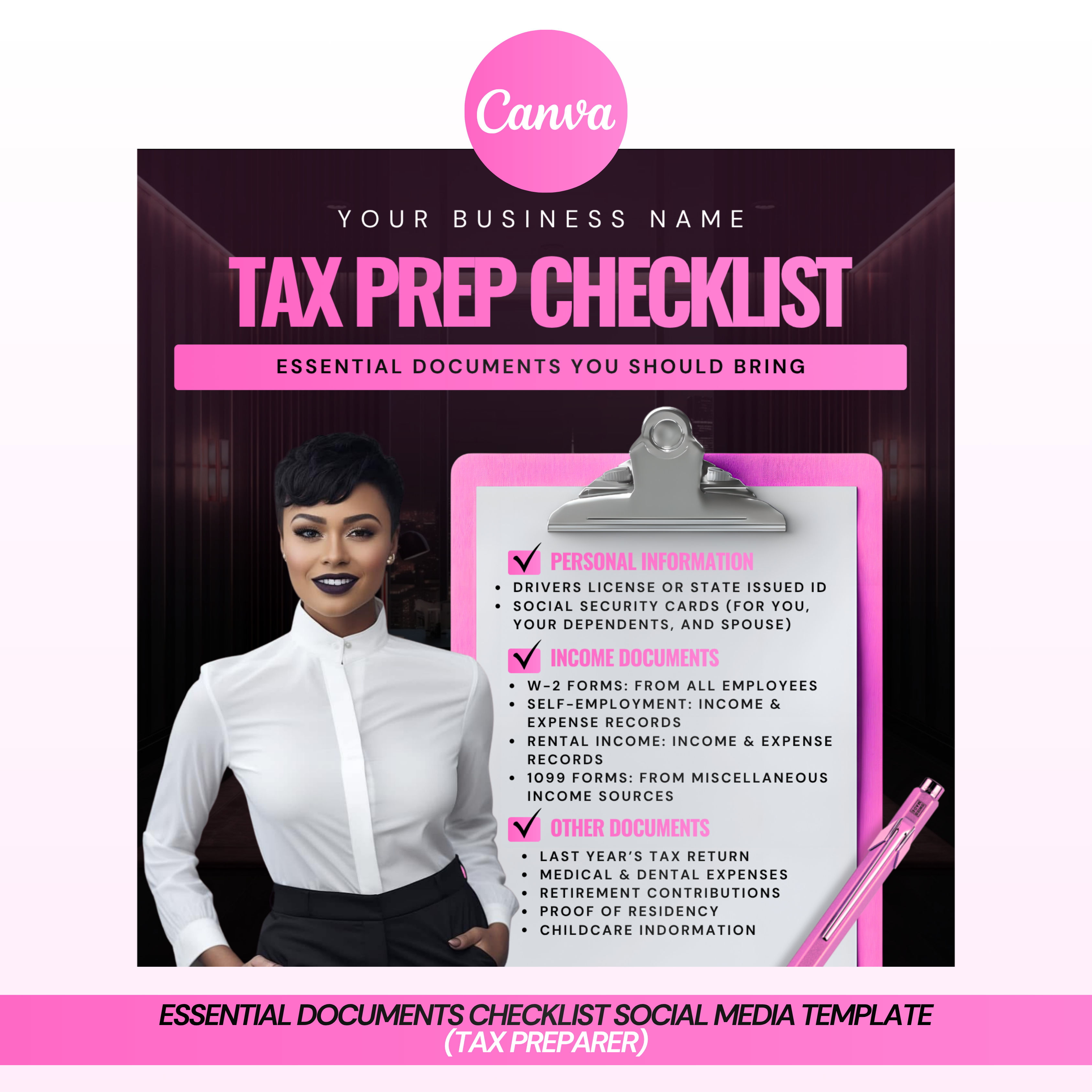 Tax Prep Essential Documents Checklist Social Media Template