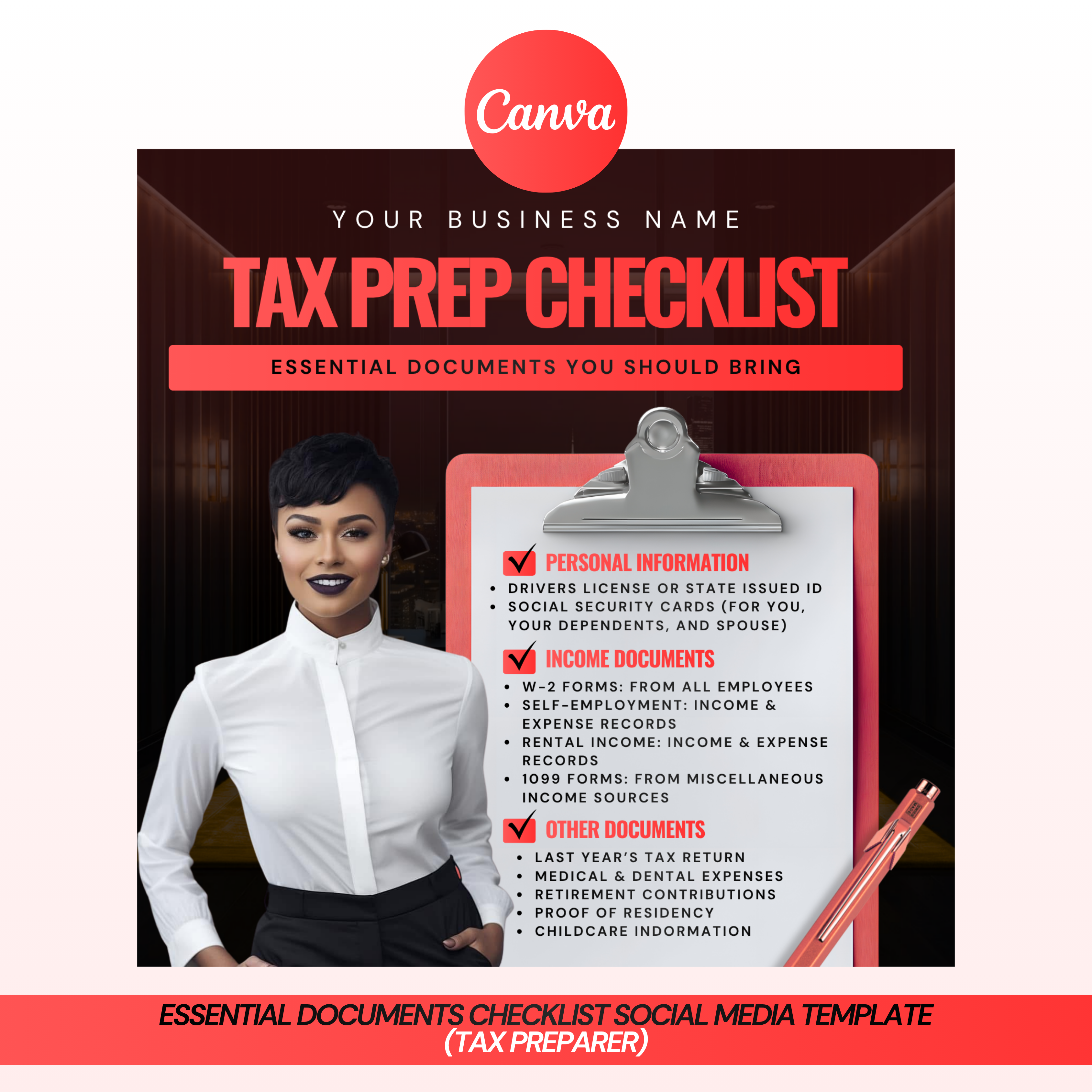 Tax Prep Essential Documents Checklist Social Media Template