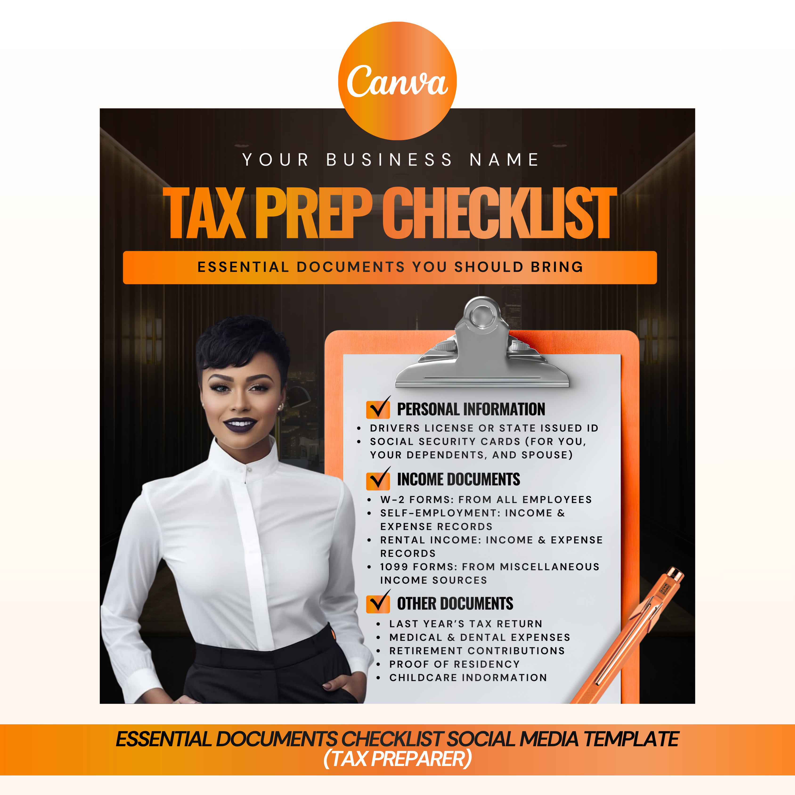 Tax Prep Essential Documents Checklist Social Media Template