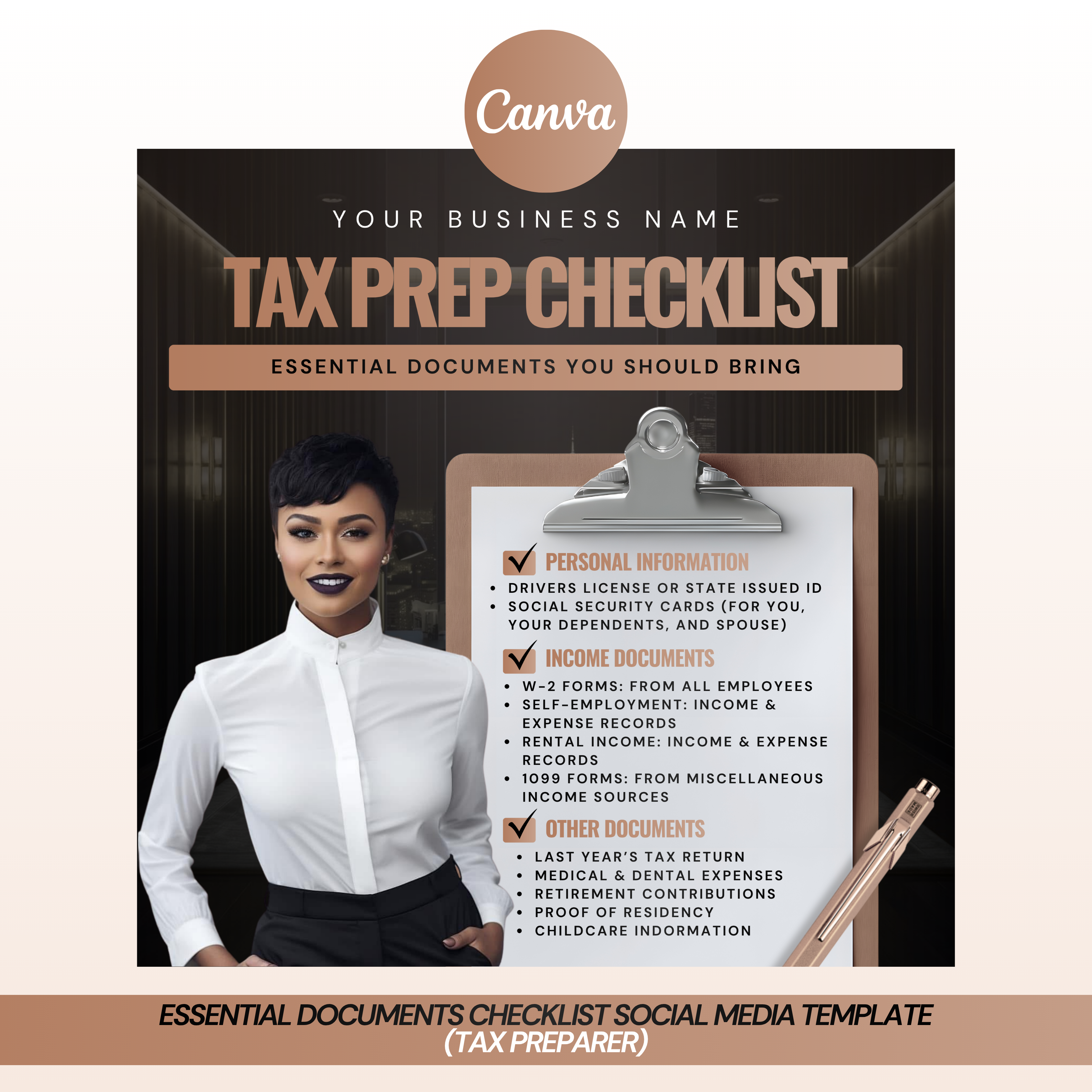 Tax Prep Essential Documents Checklist Social Media Template