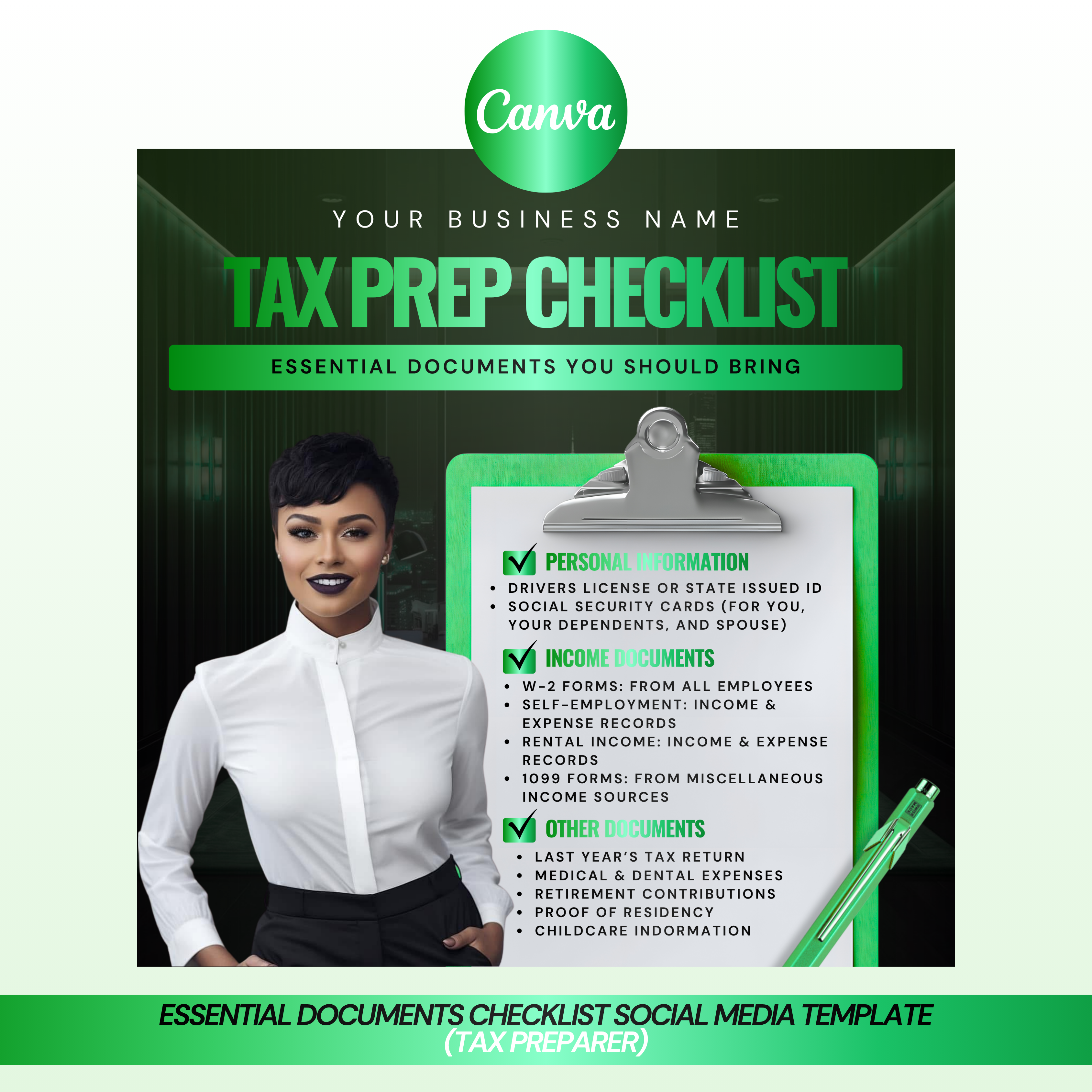 Tax Prep Essential Documents Checklist Social Media Template