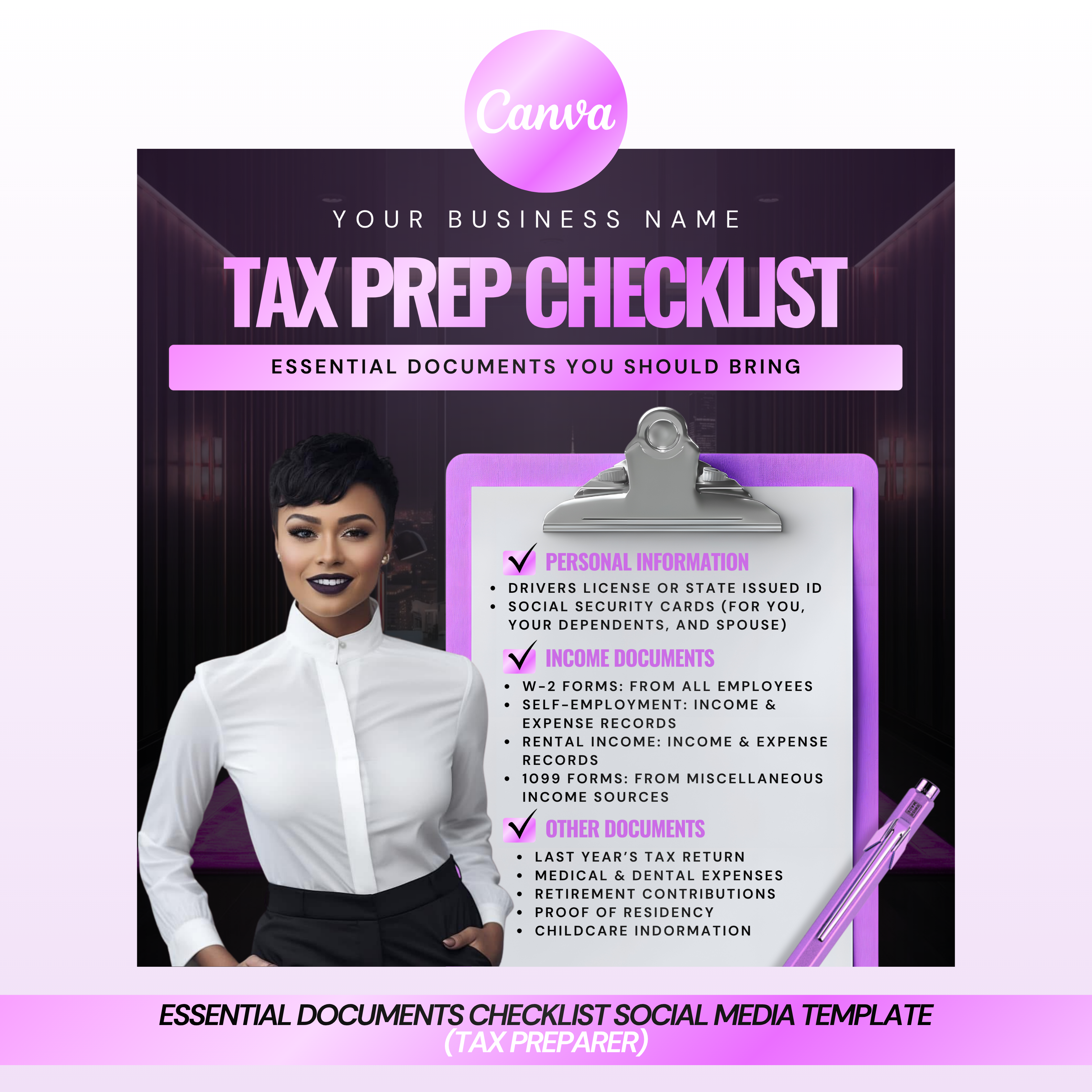 Tax Prep Essential Documents Checklist Social Media Template
