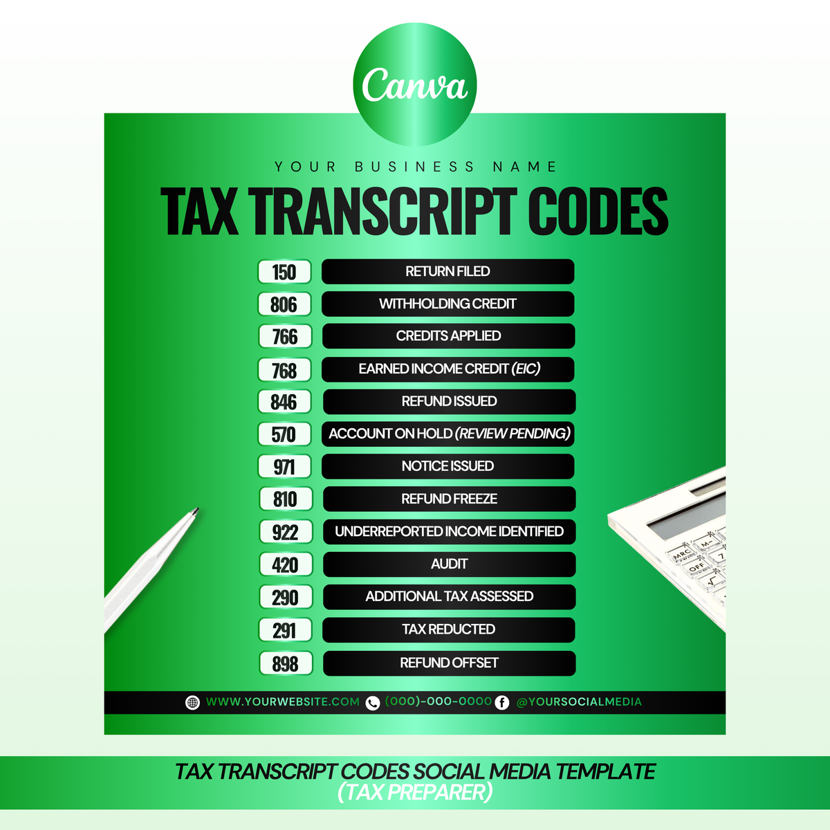 Tax Transcript Codes Social Media Template