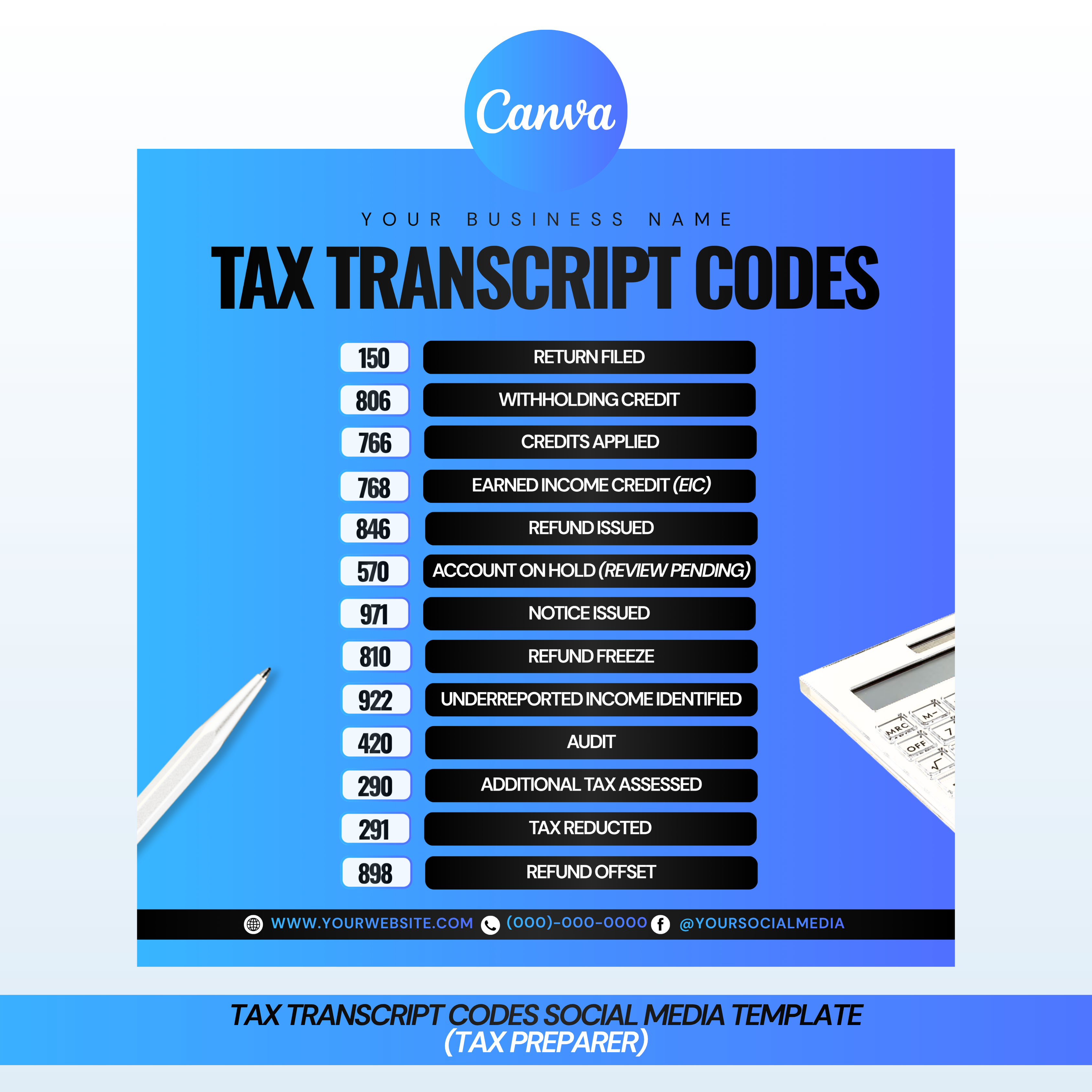 Tax Transcript Codes Social Media Template