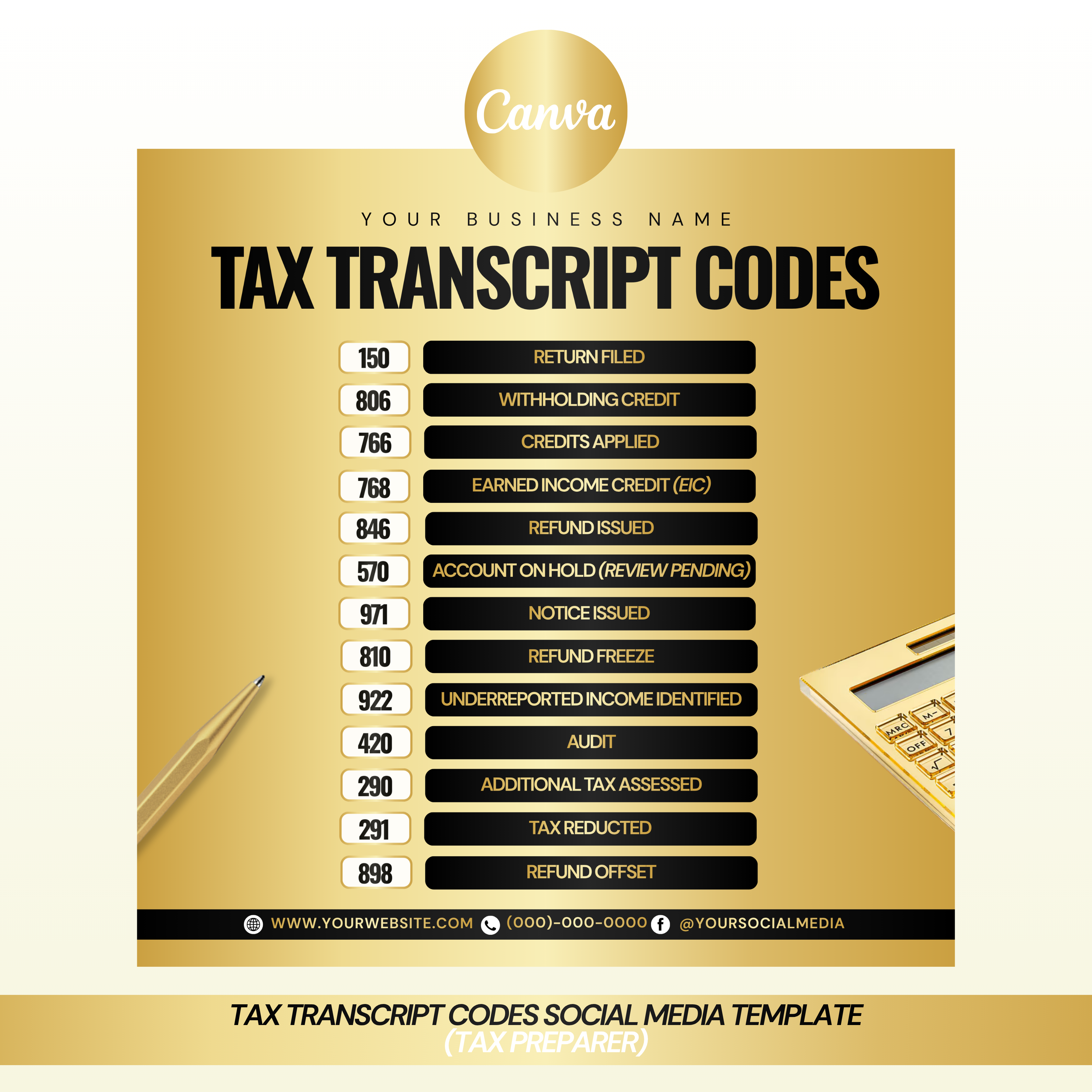Tax Transcript Codes Social Media Template