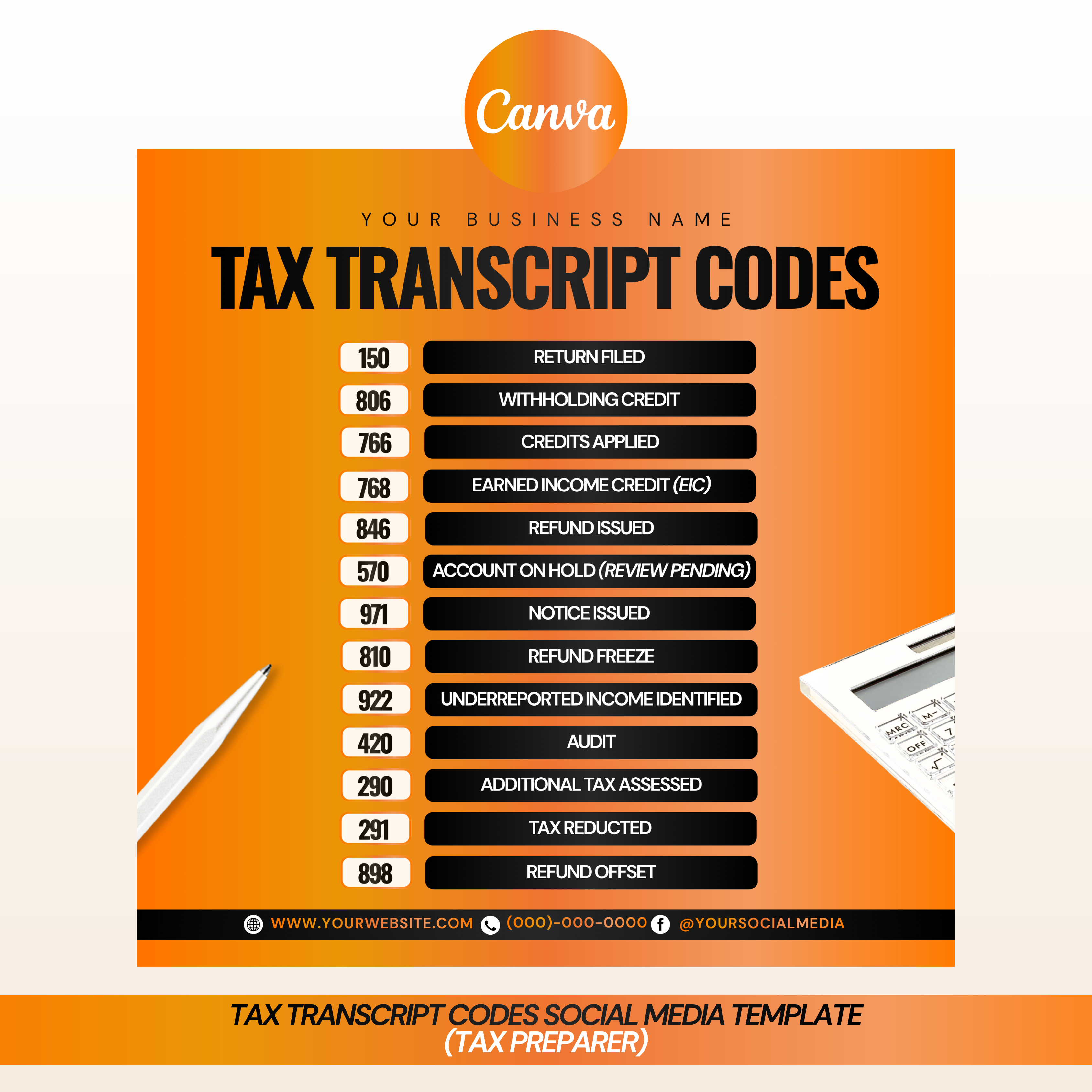 Tax Transcript Codes Social Media Template