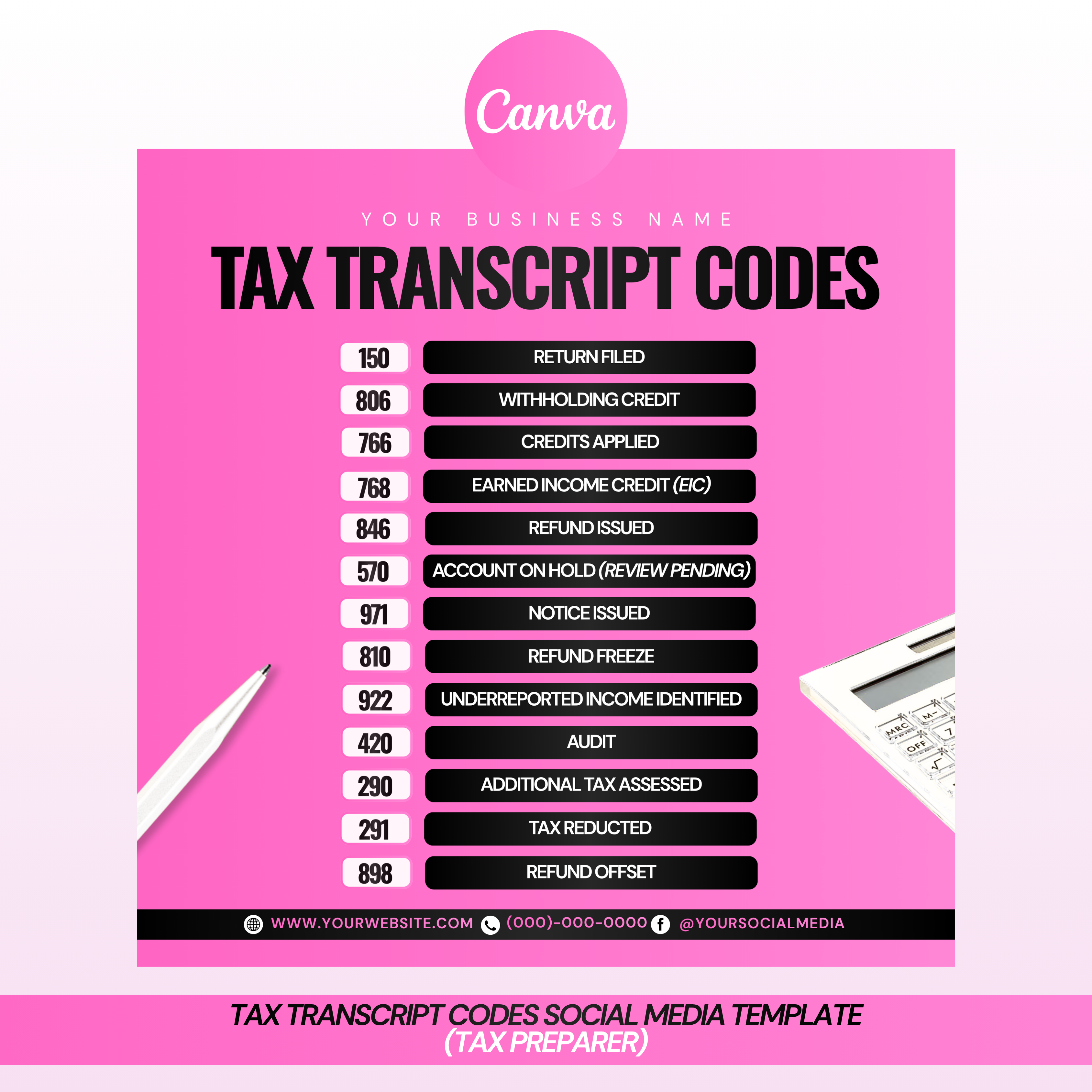 Tax Transcript Codes Social Media Template
