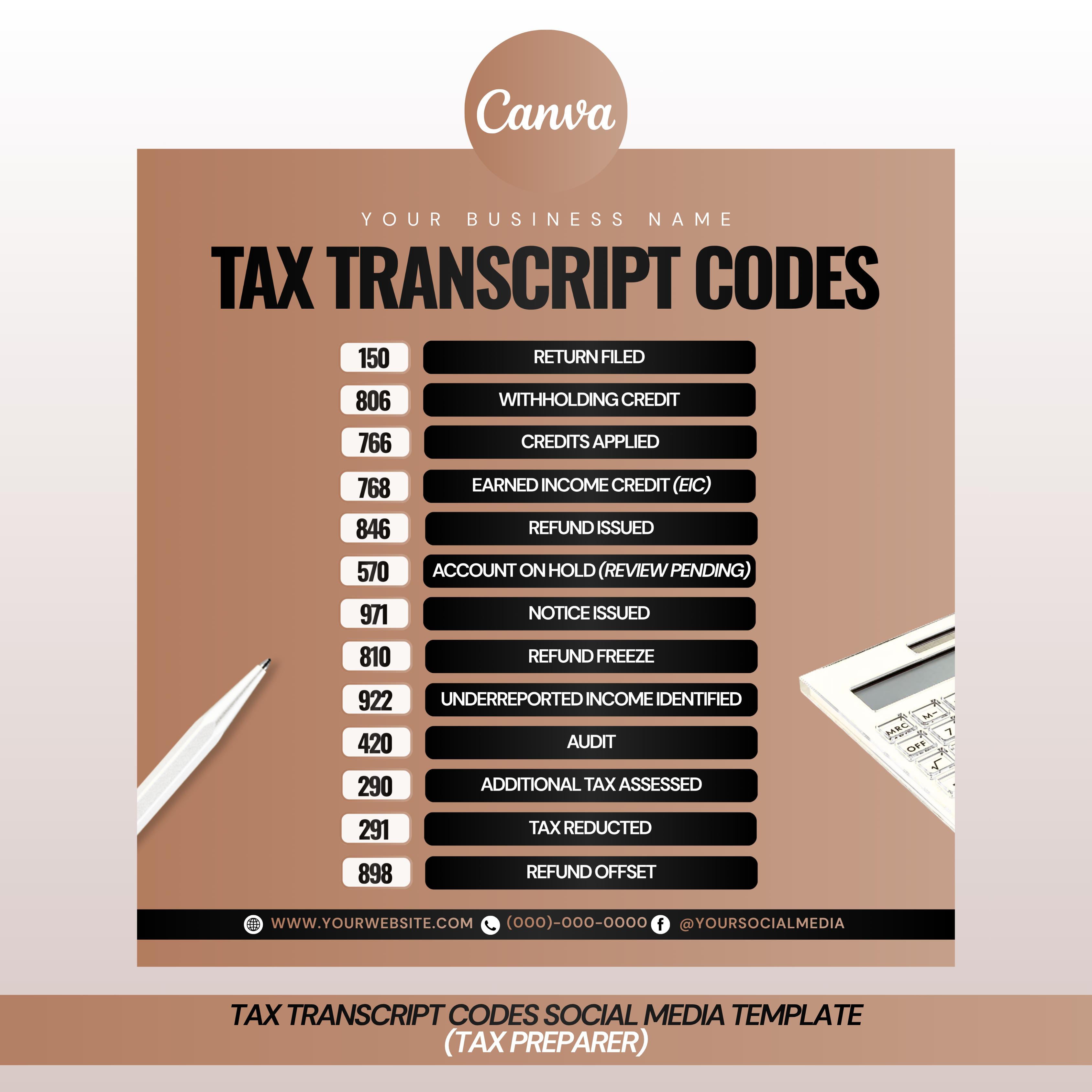 Tax Transcript Codes Social Media Template