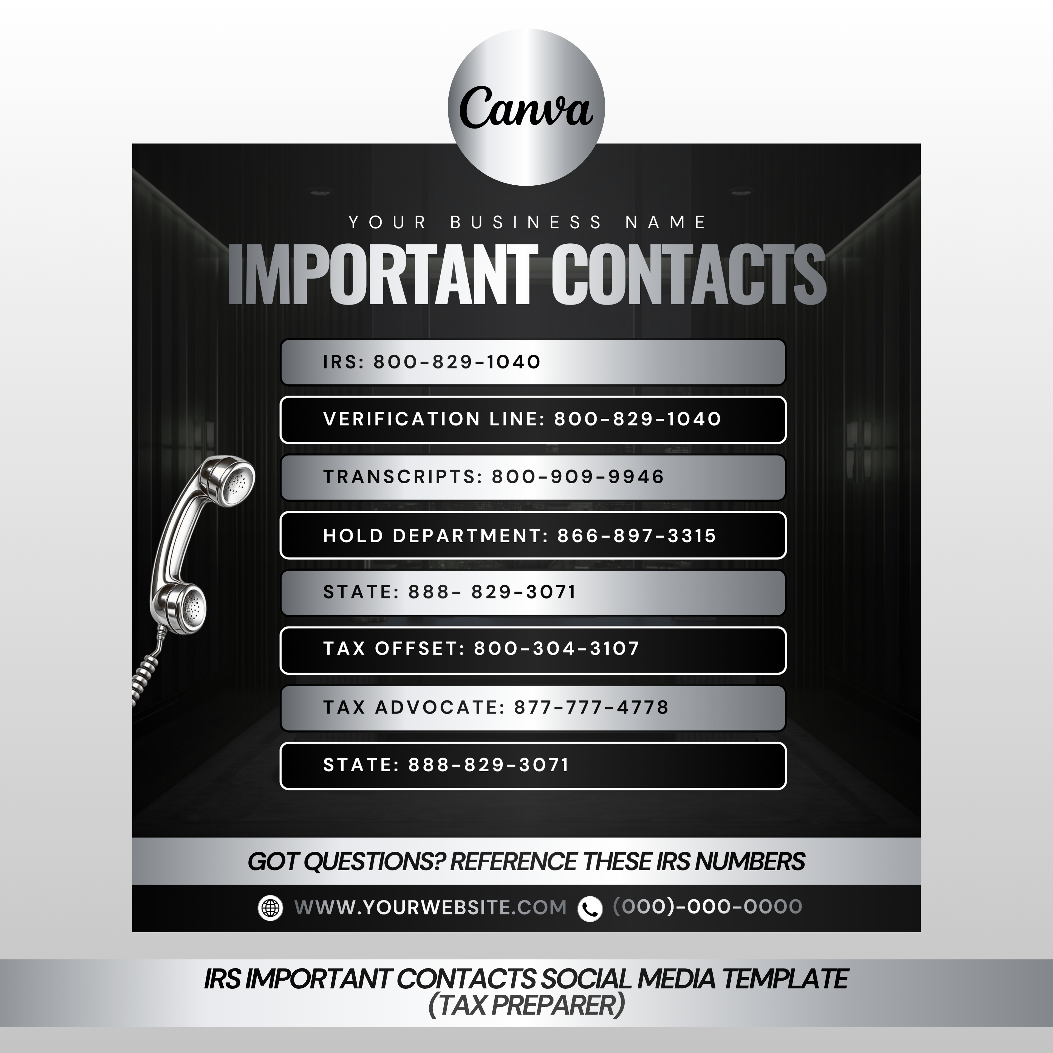 IRS Important Contacts Social Media Template (Tax preparer)