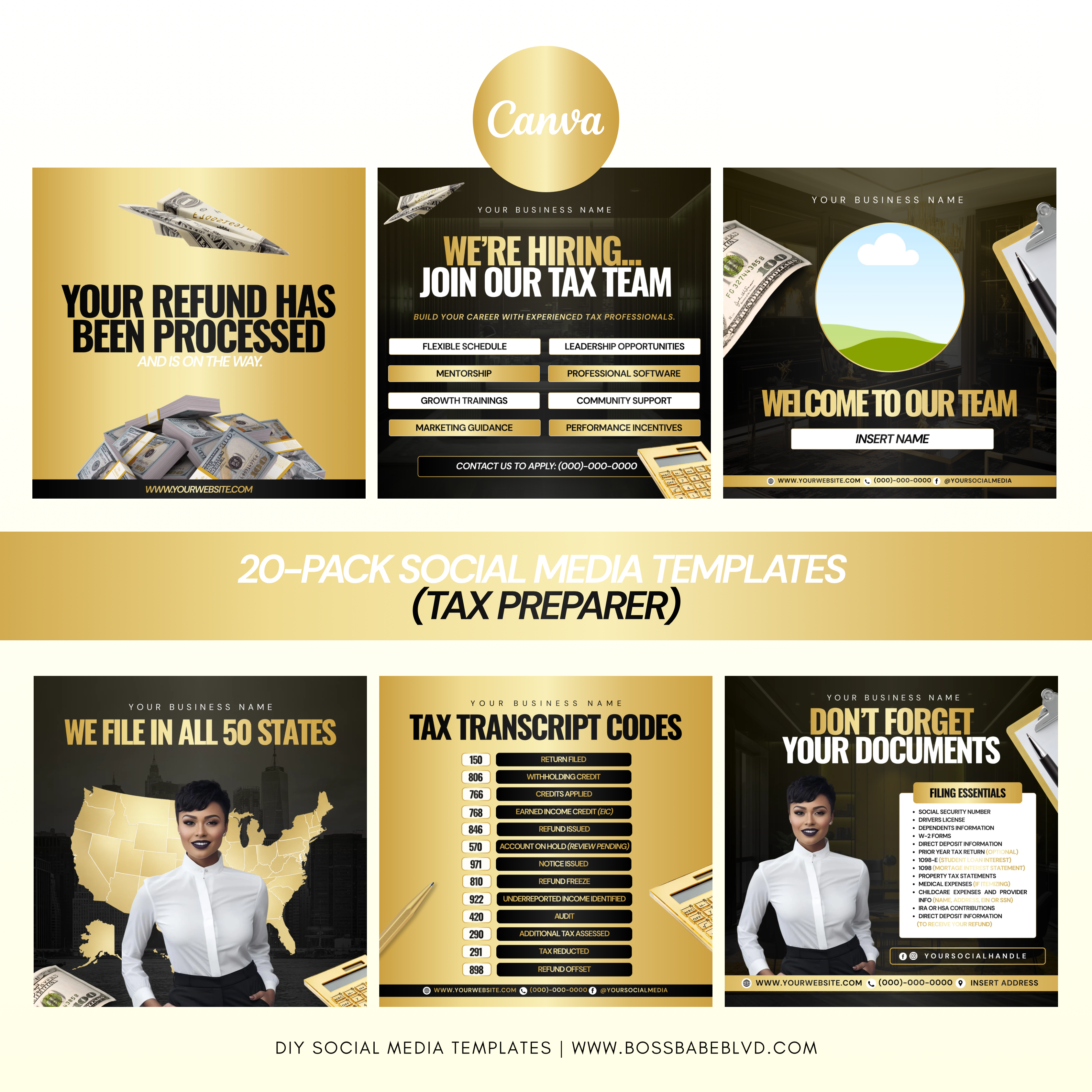 20-Pack Social Media Templates (Tax Preparer)