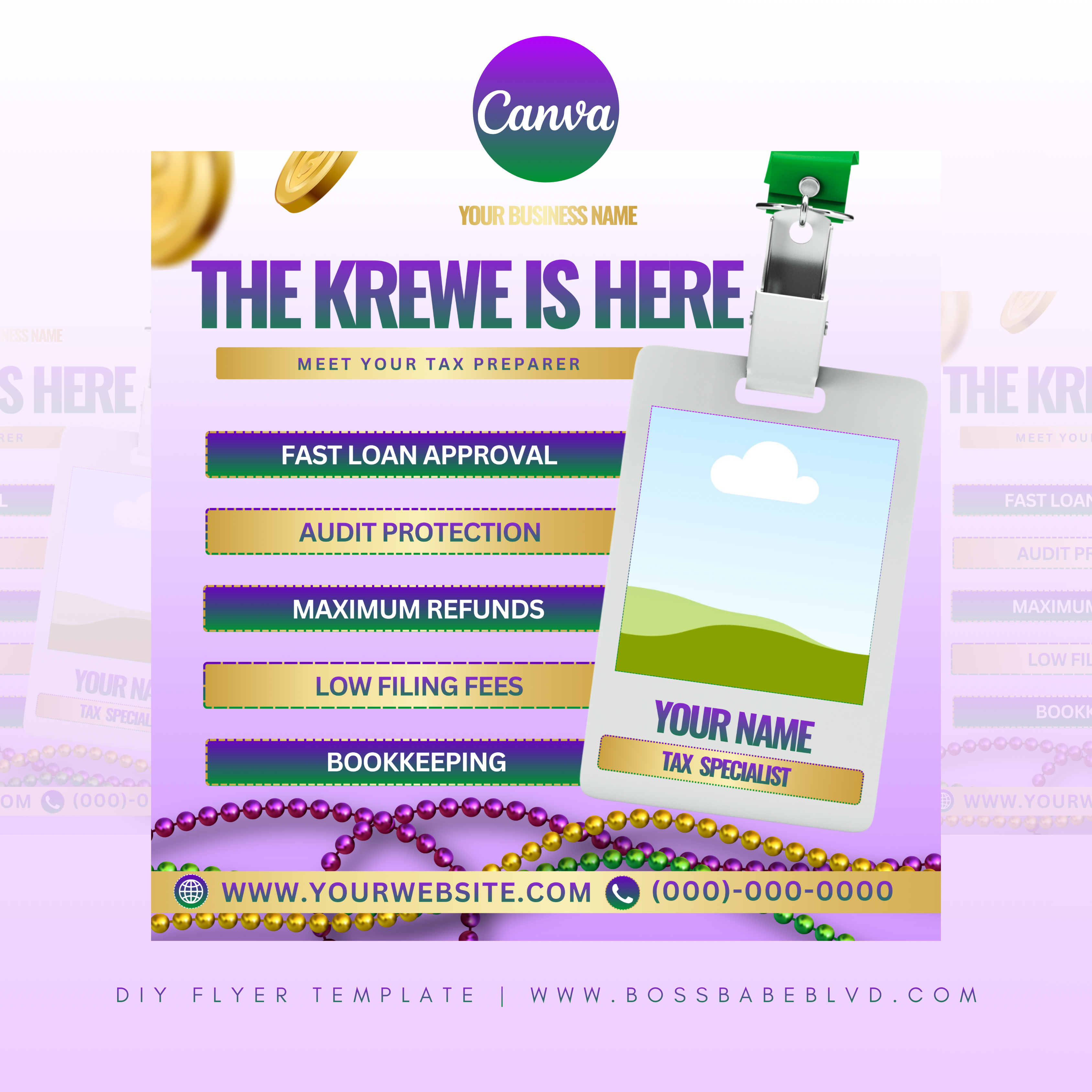 Tax Season DIY Flyer Bundle: Mardi Gras Theme