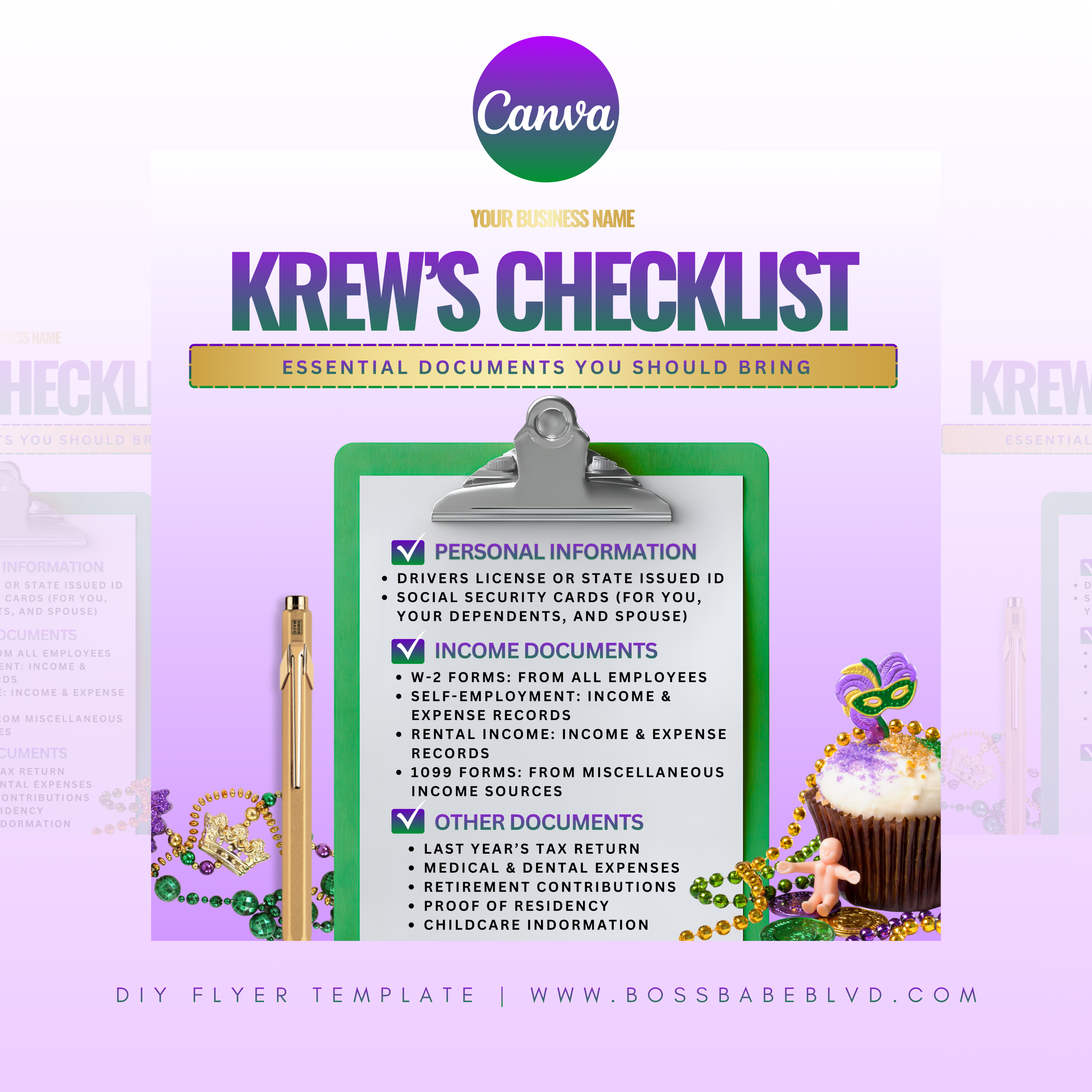 Tax Season DIY Flyer Bundle: Mardi Gras Theme