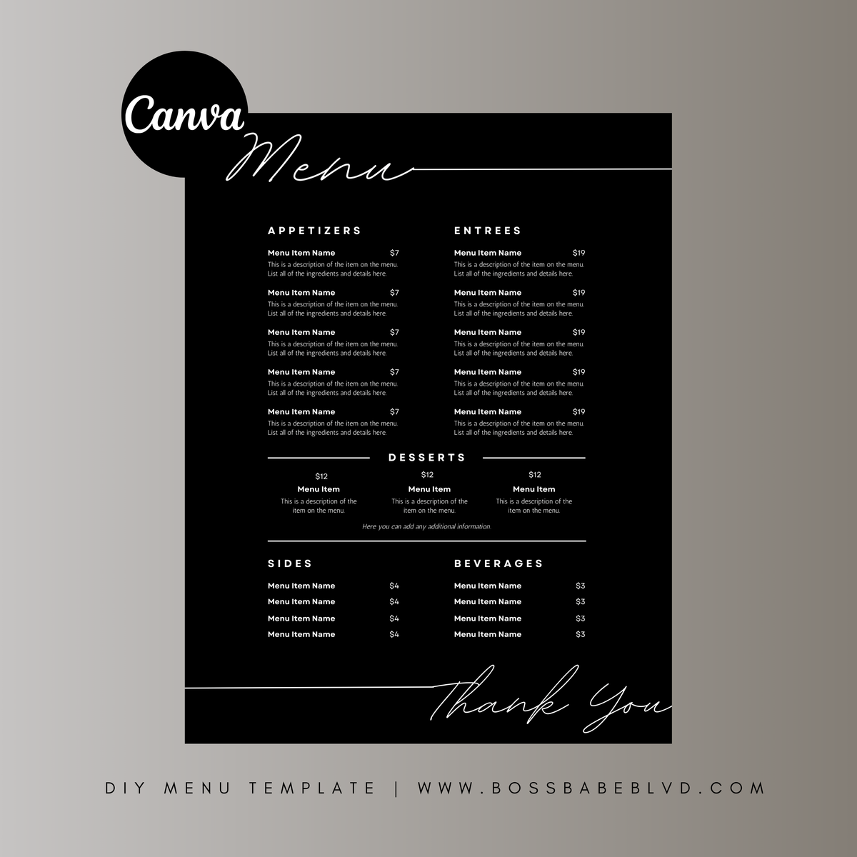 Restaurant Menu DIYTemplate