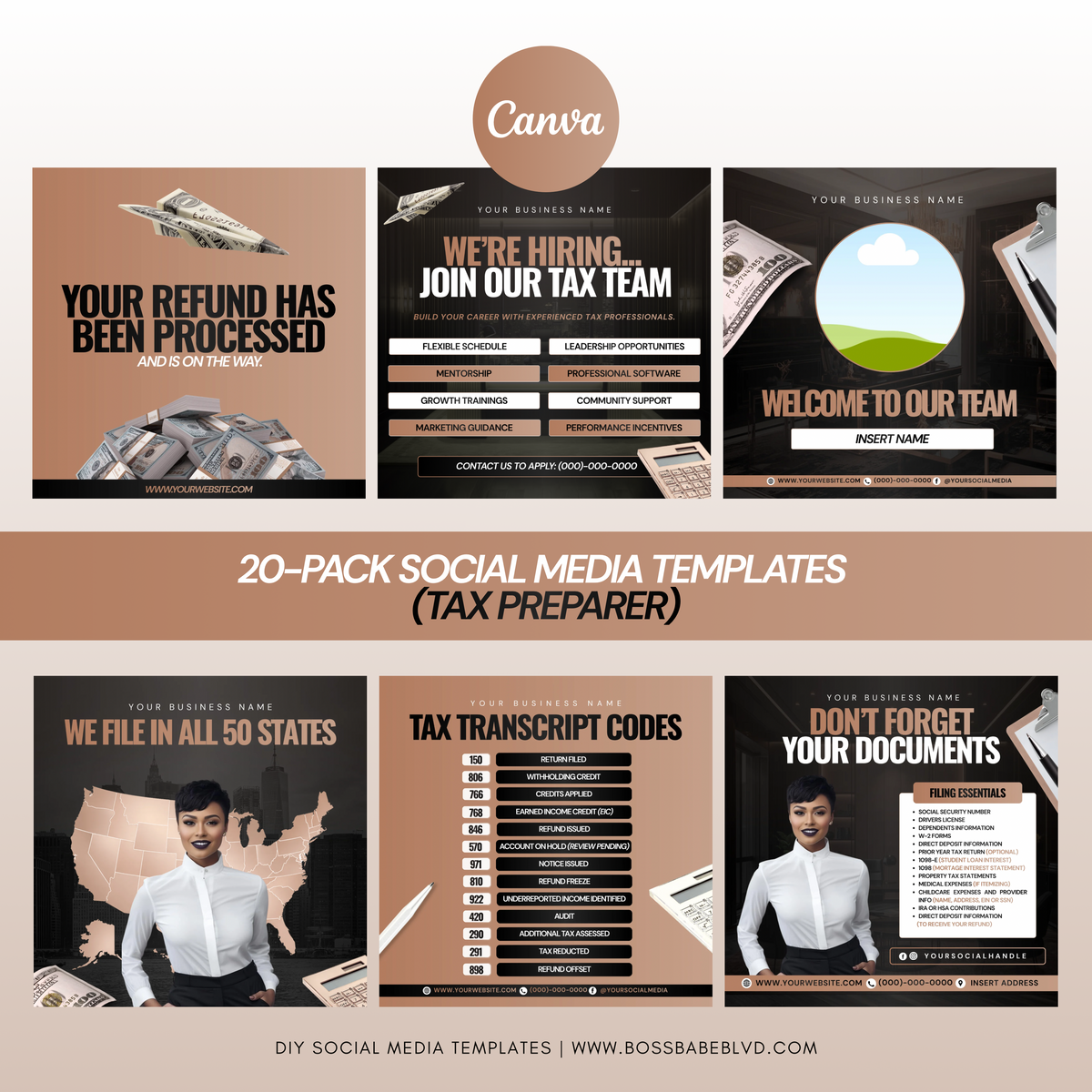 20-Pack Social Media Templates (Tax Preparer)