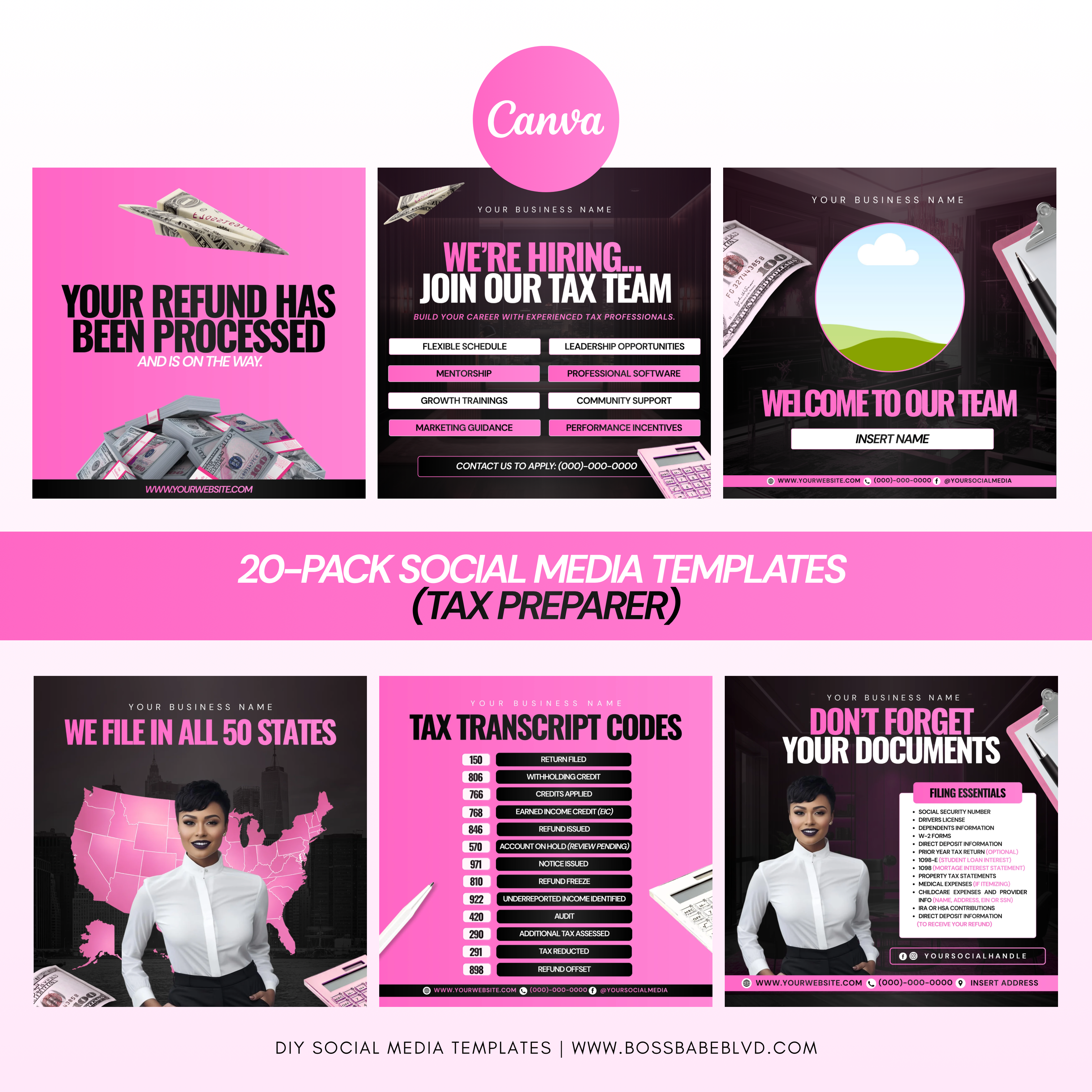 20-Pack Social Media Templates (Tax Preparer)
