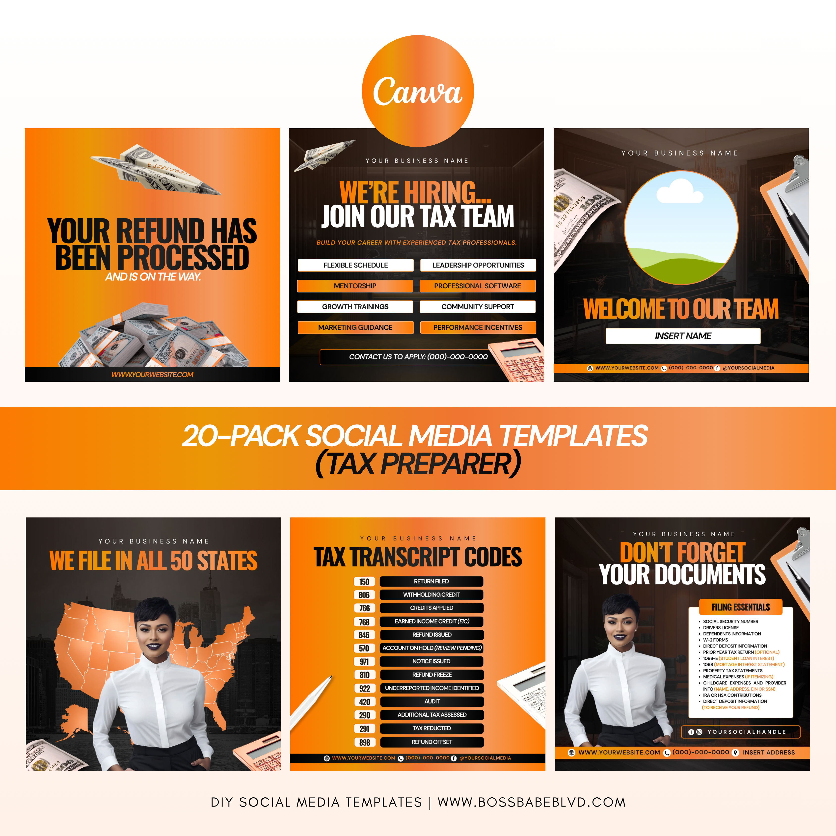 20-Pack Social Media Templates (Tax Preparer)