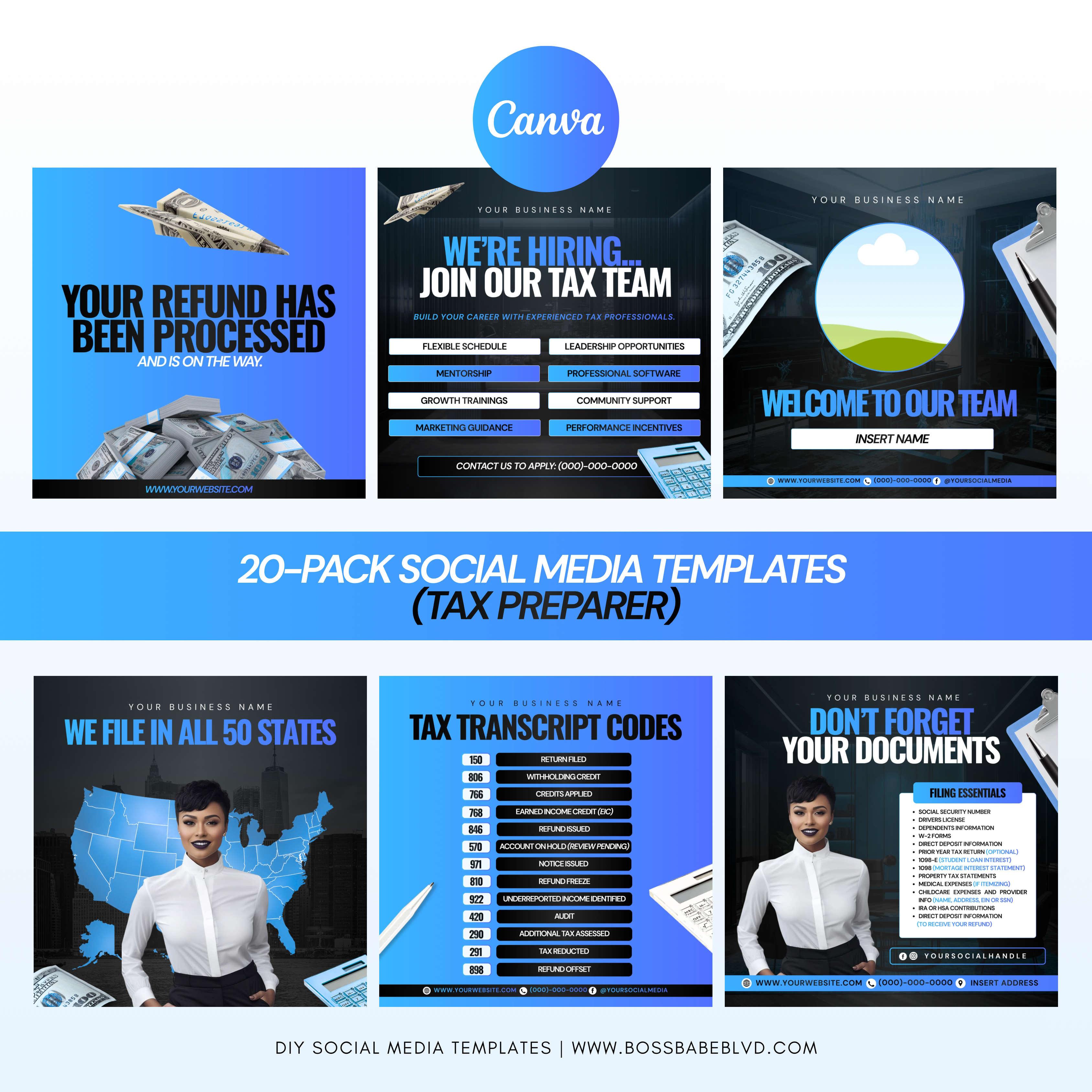 20-Pack Social Media Templates (Tax Preparer)