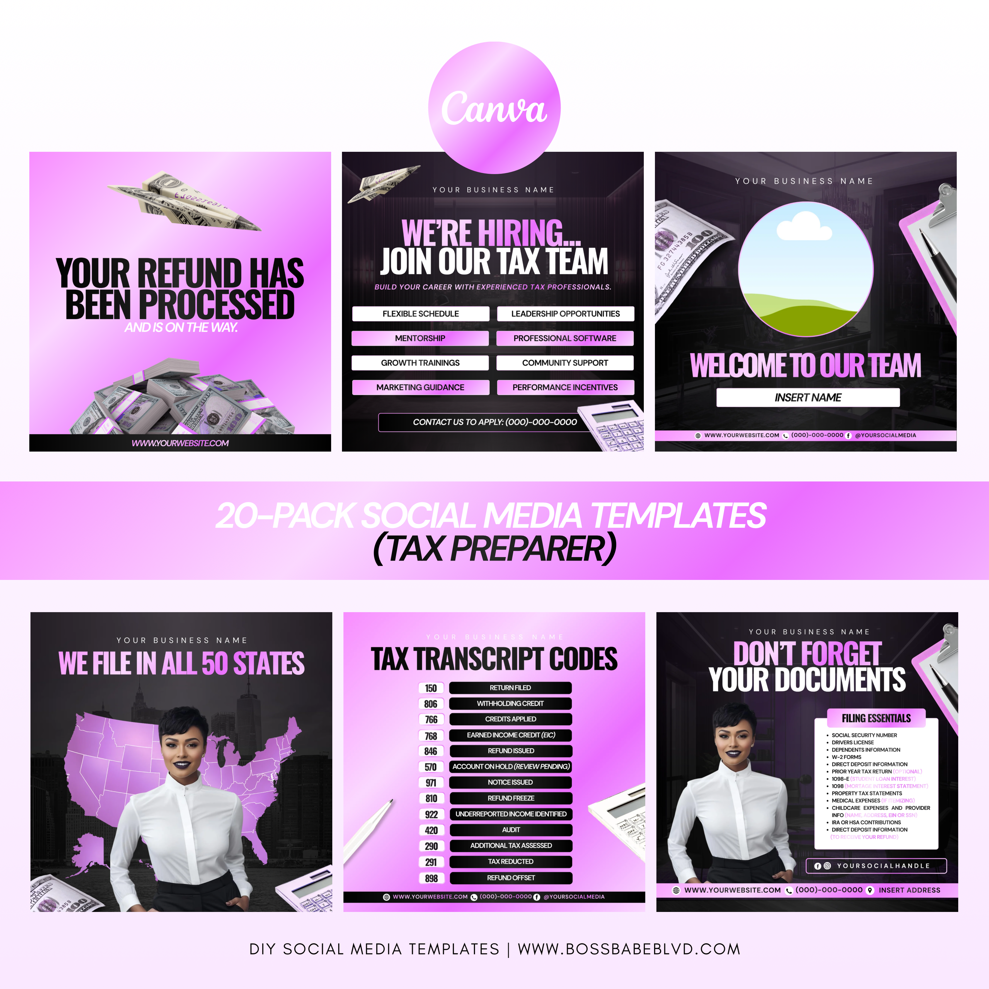 20-Pack Social Media Templates (Tax Preparer)