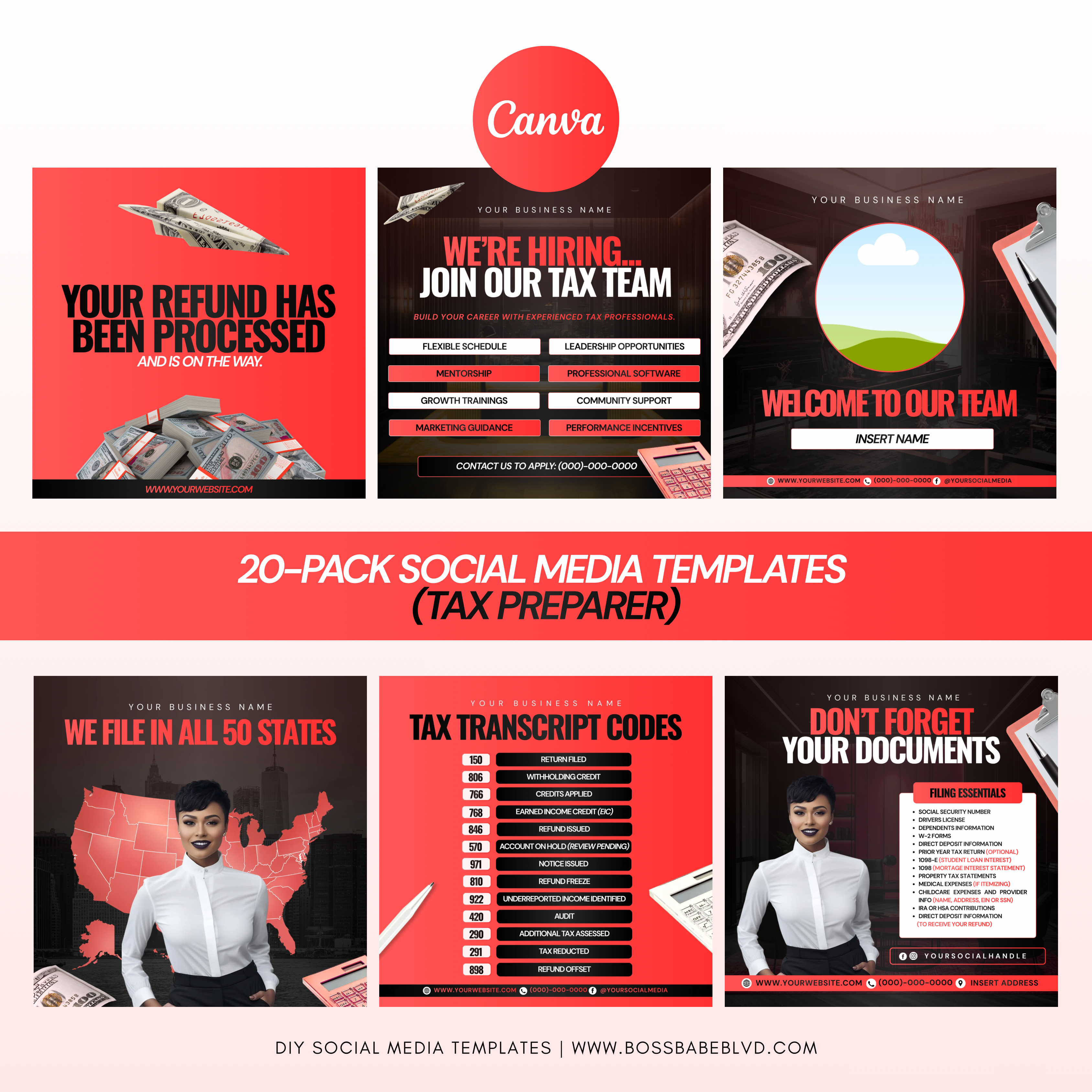 20-Pack Social Media Templates (Tax Preparer)