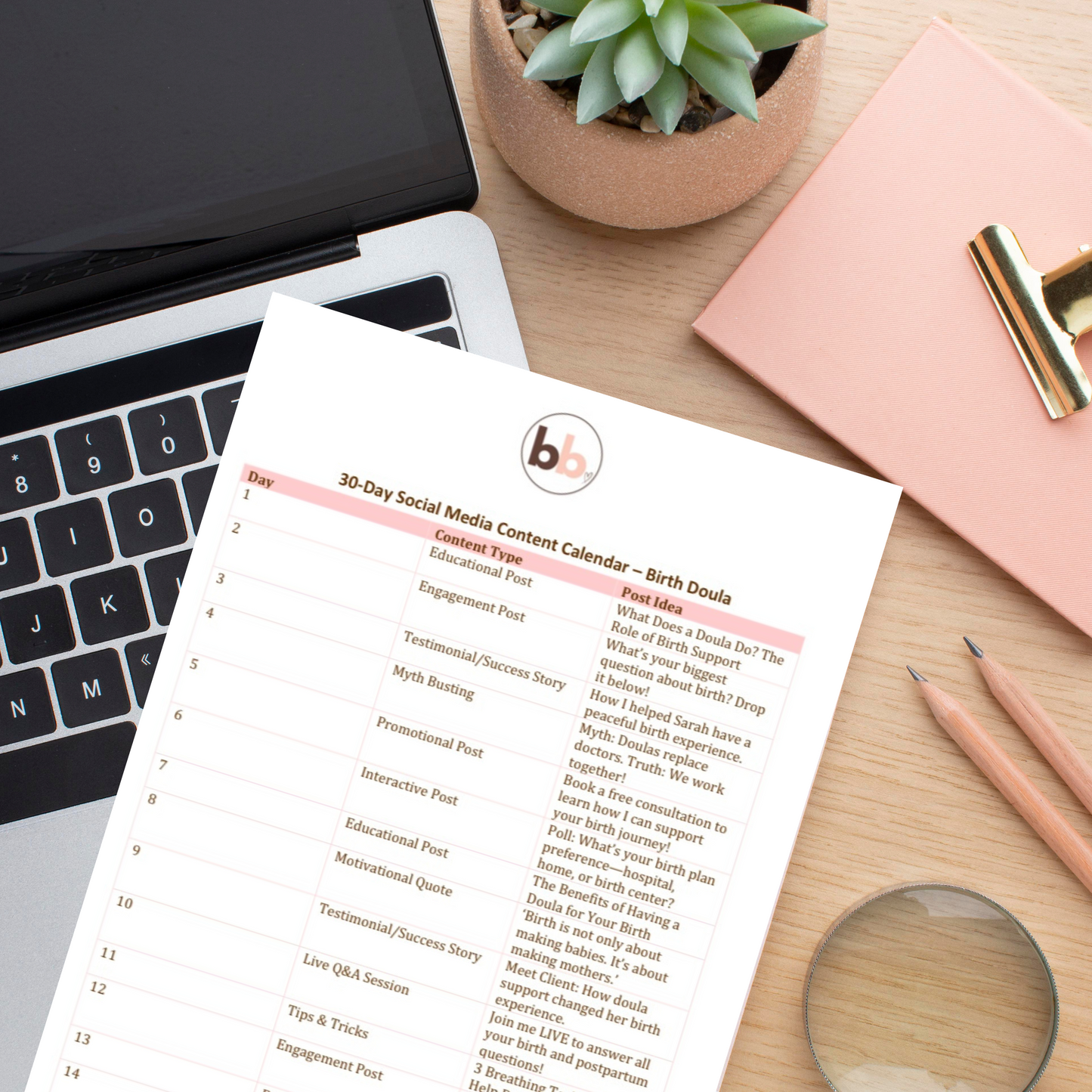 Birth Doula 30-Day Social Media Content Calendar