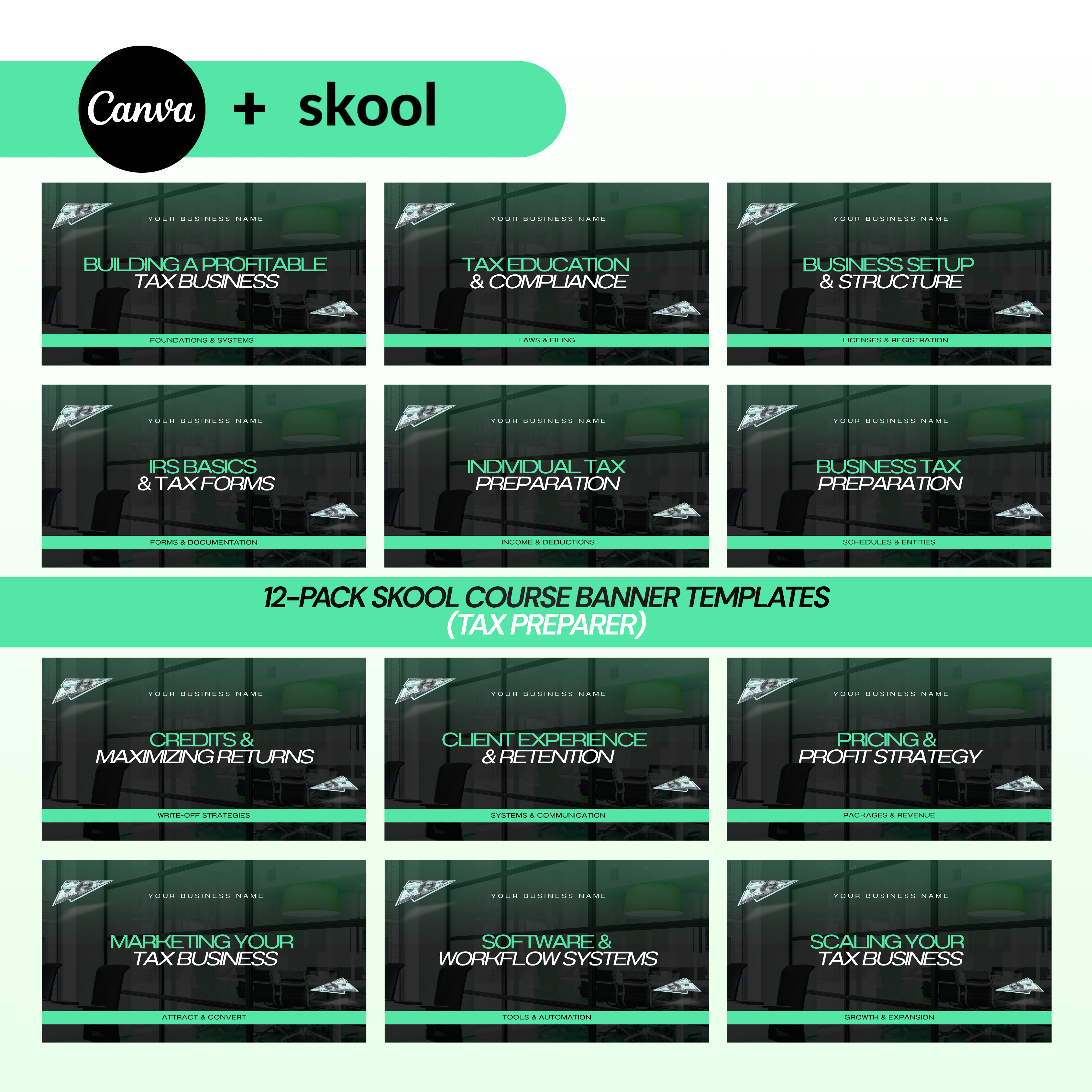 12-Pack Skool Course Banner Templates (Tax preparer)