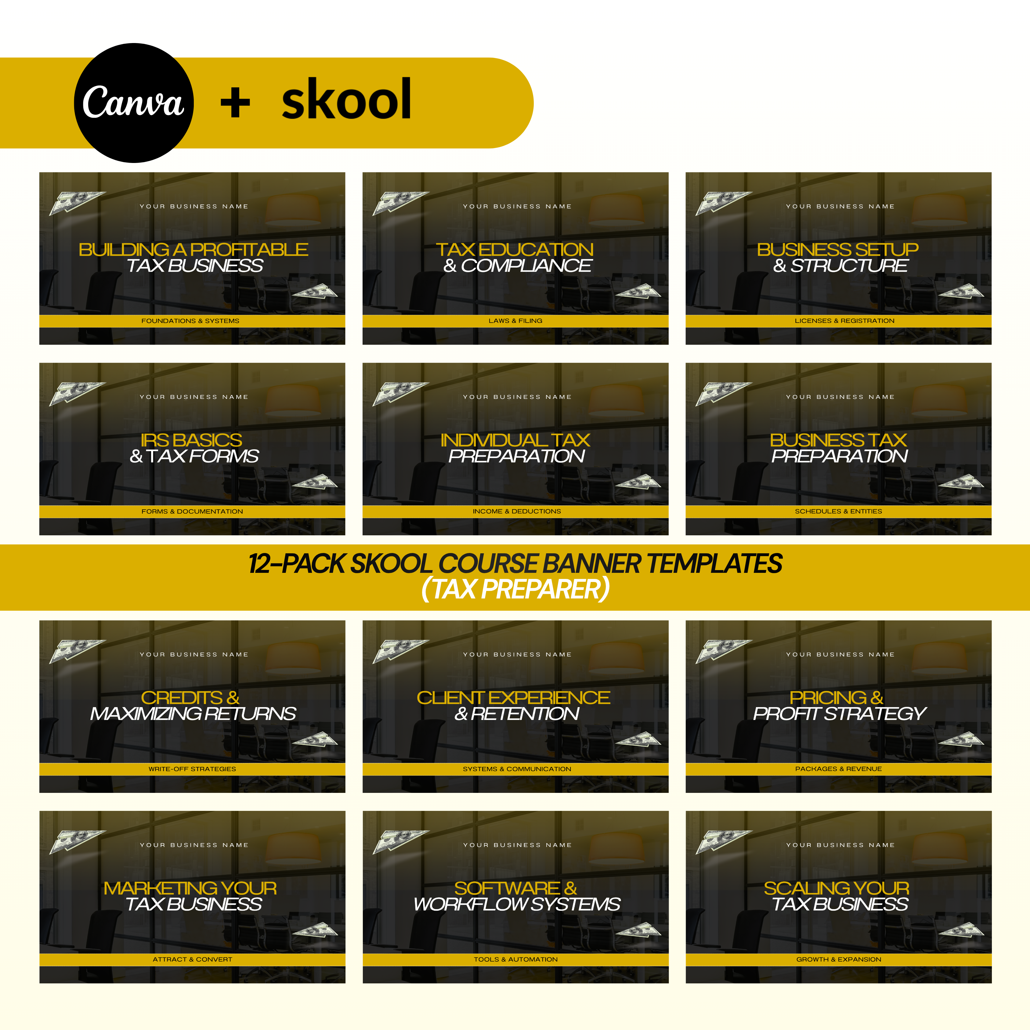 12-Pack Skool Course Banner Templates (Tax preparer)