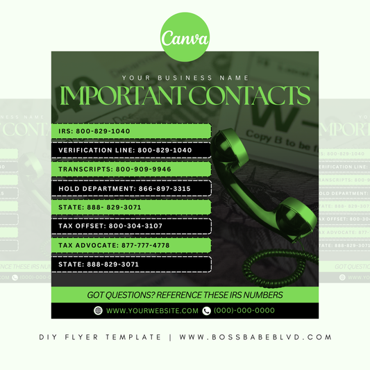IRS Contact Numbers DIY Flyer Template