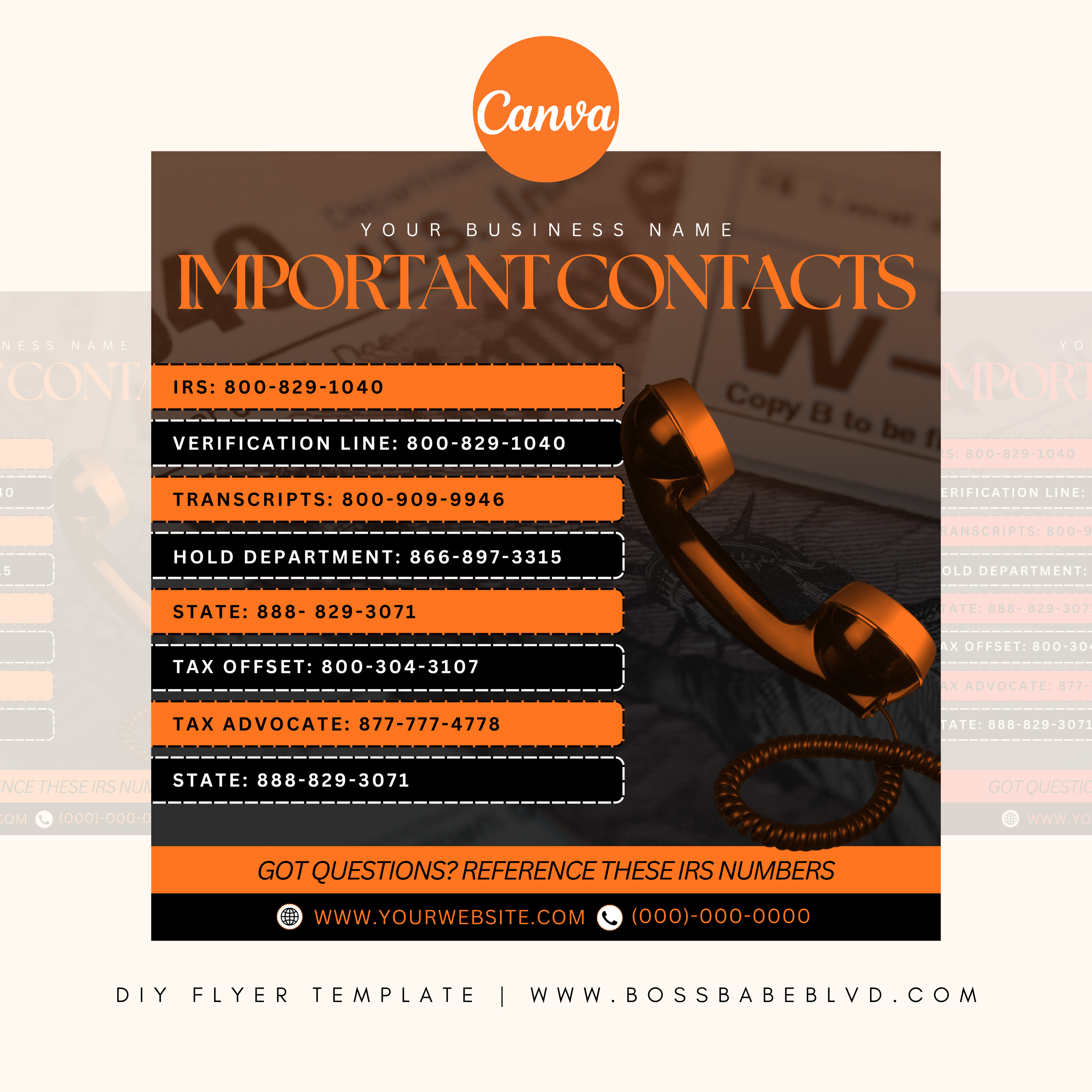 IRS Contact Numbers DIY Flyer Template