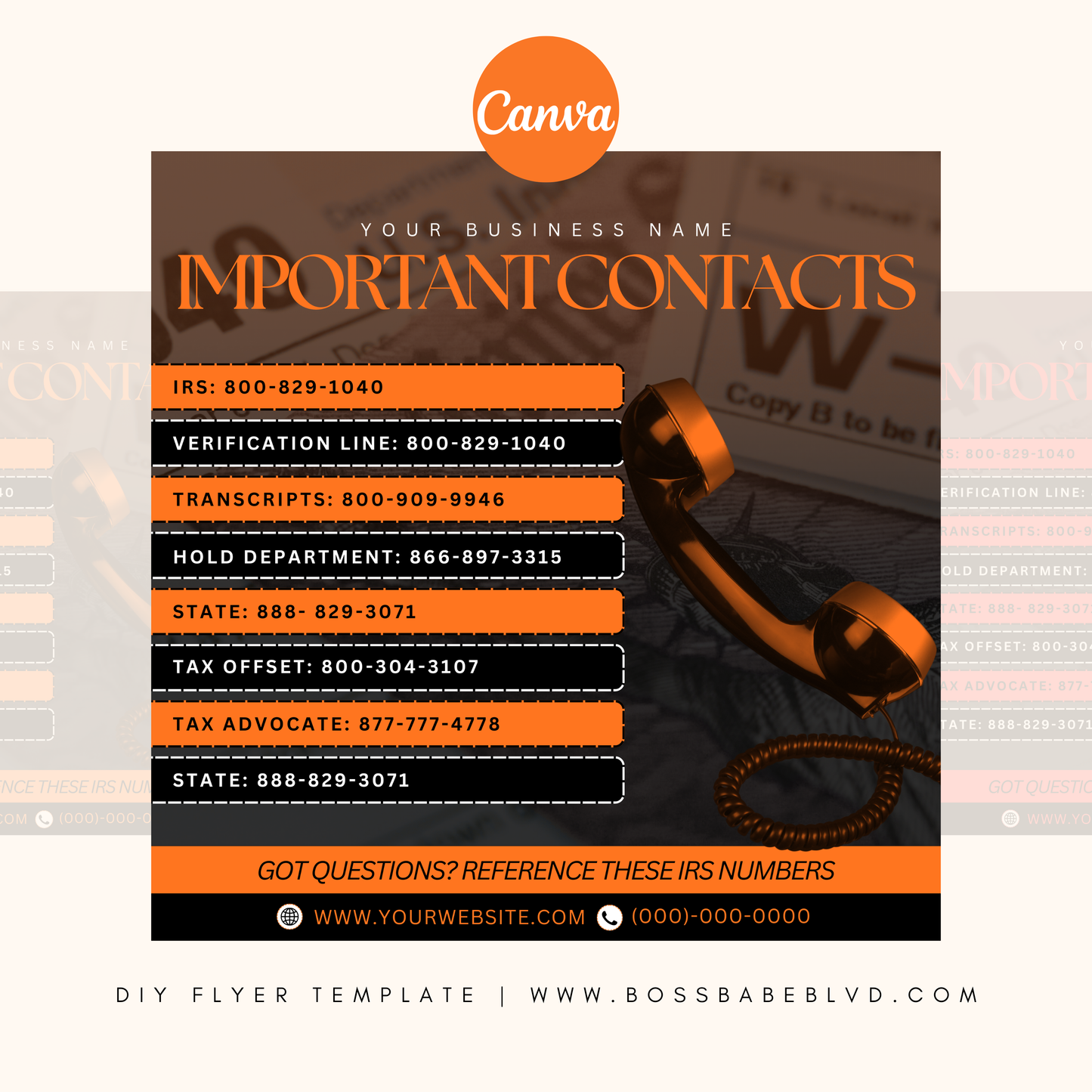 IRS Contact Numbers DIY Flyer Template