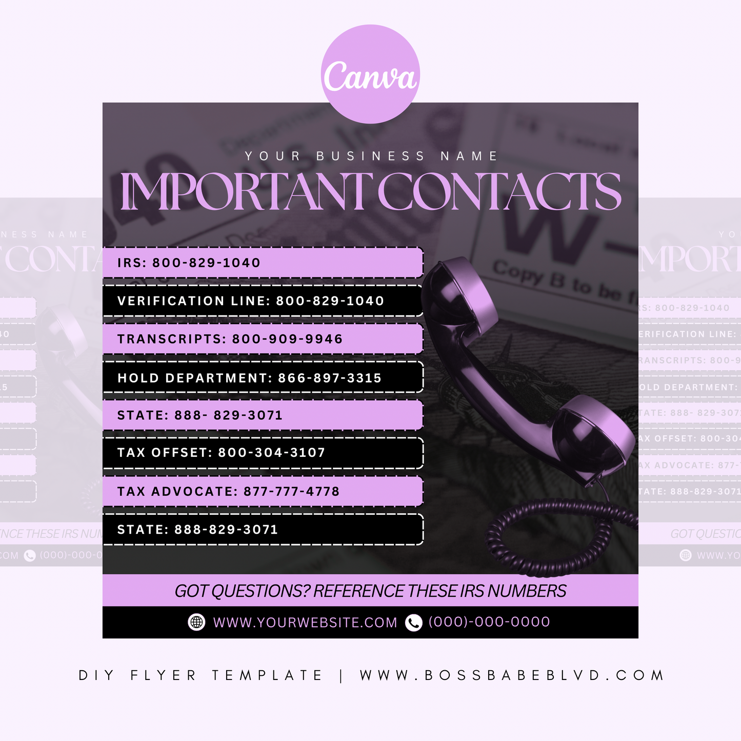 IRS Contact Numbers DIY Flyer Template