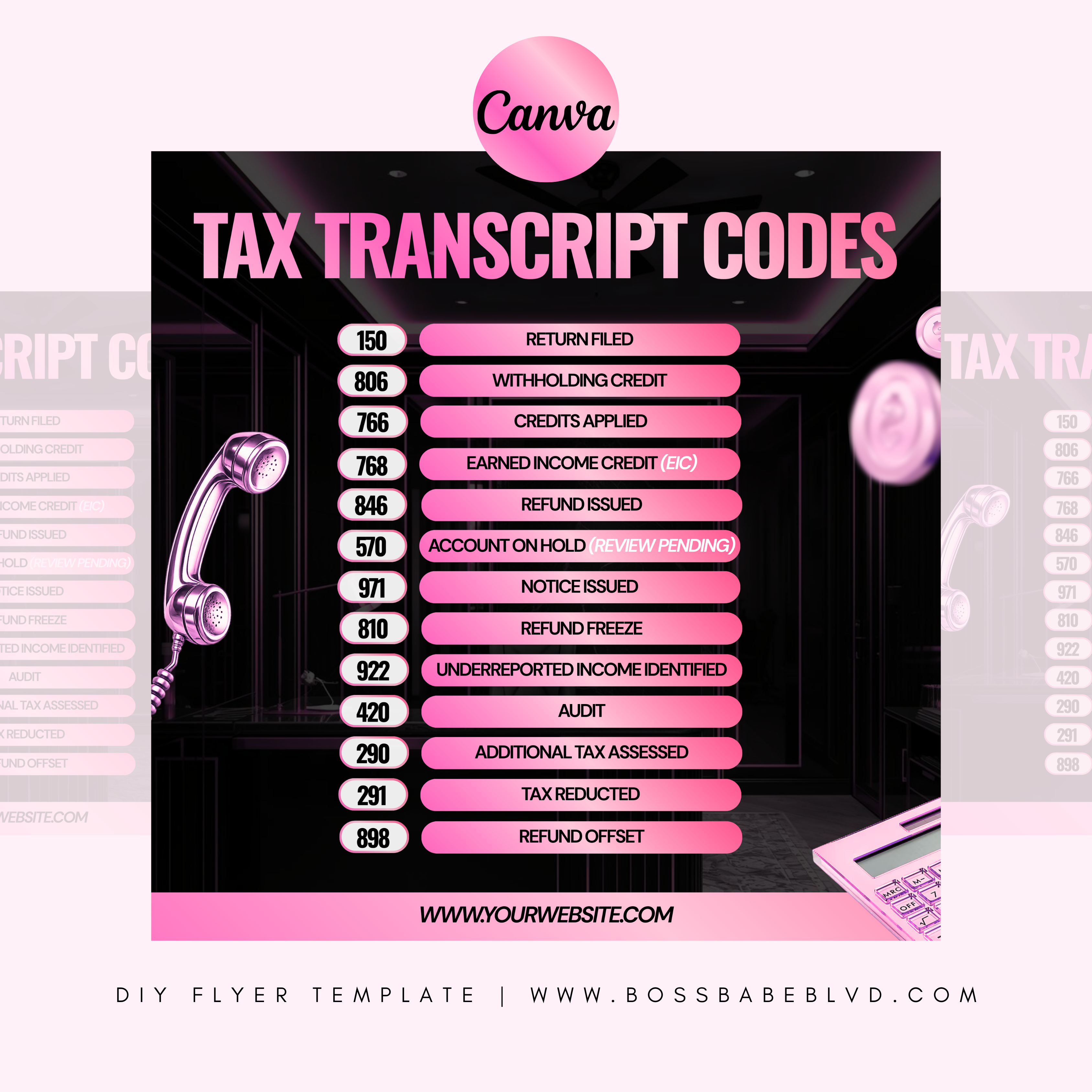 IRS Tax Transcript Codes DIY Flyer Template