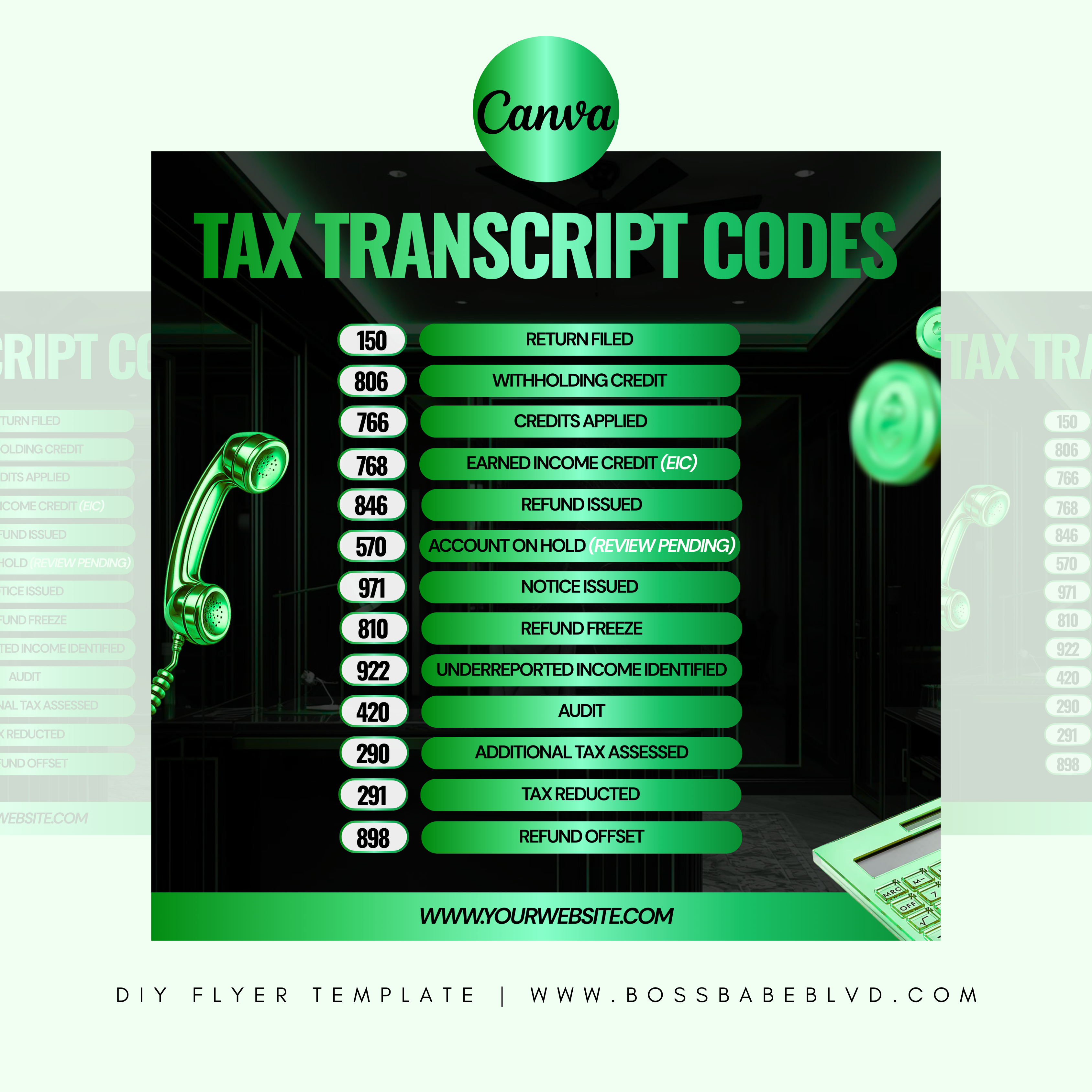 IRS Tax Transcript Codes DIY Flyer Template