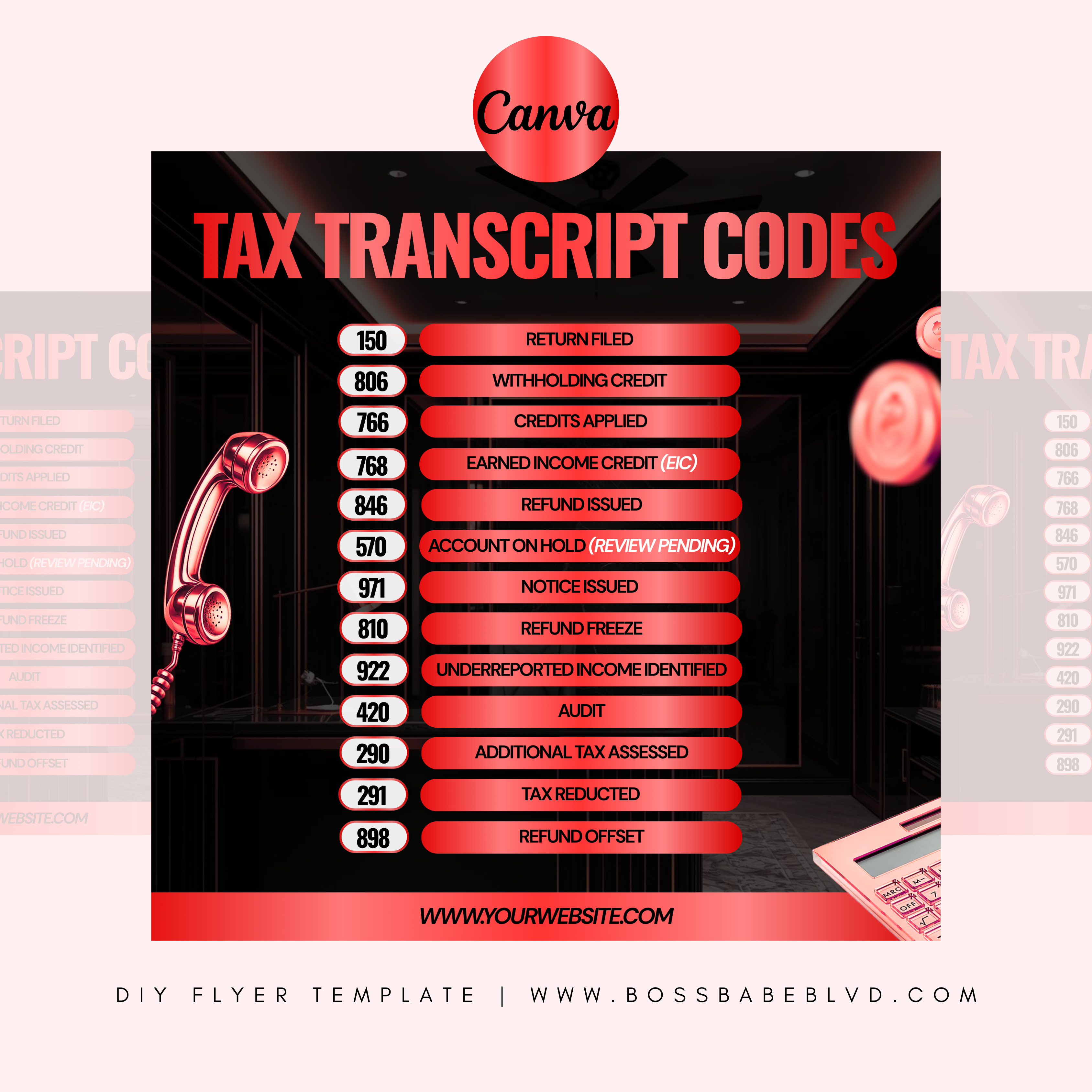 IRS Tax Transcript Codes DIY Flyer Template