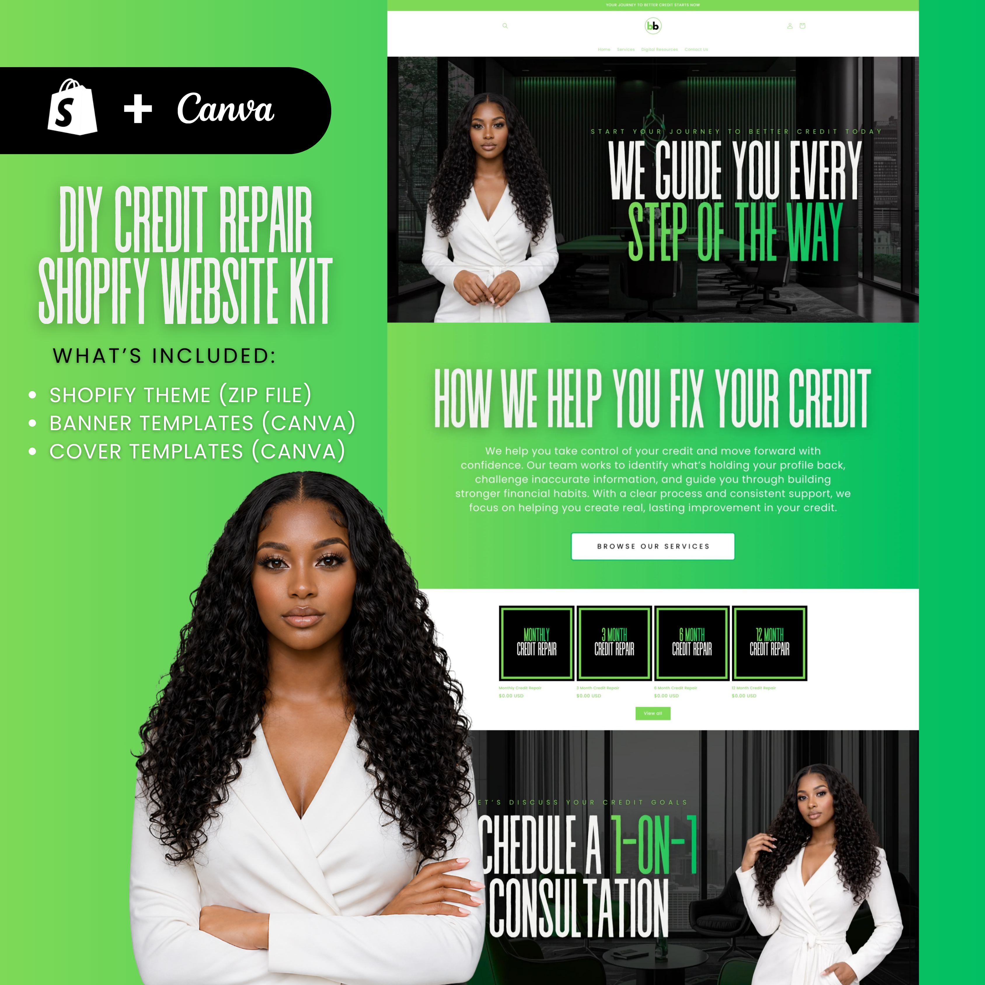 DIY Credit Repair Shopify Website Kit – Editable Theme, Banner & Cover Templates