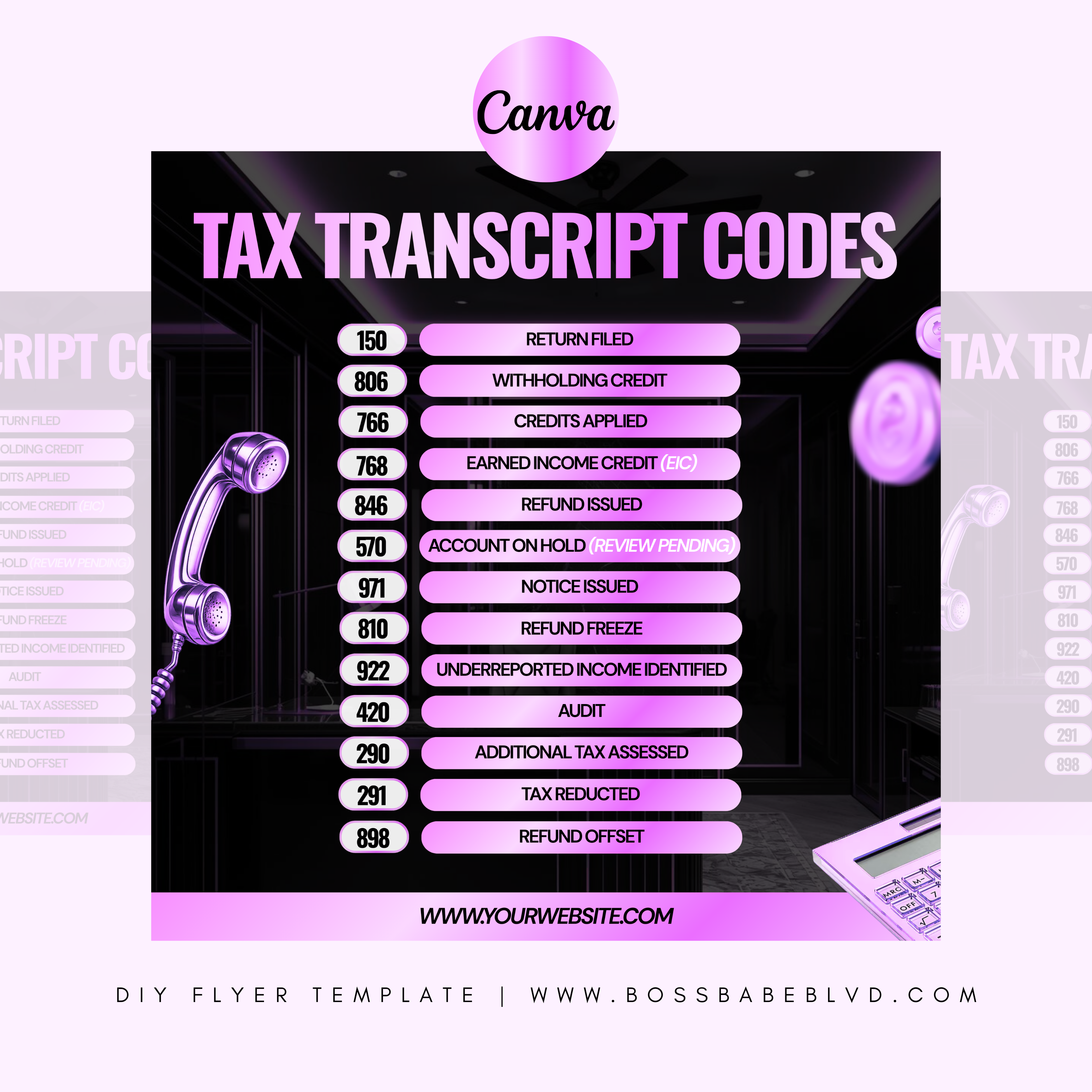 IRS Tax Transcript Codes DIY Flyer Template
